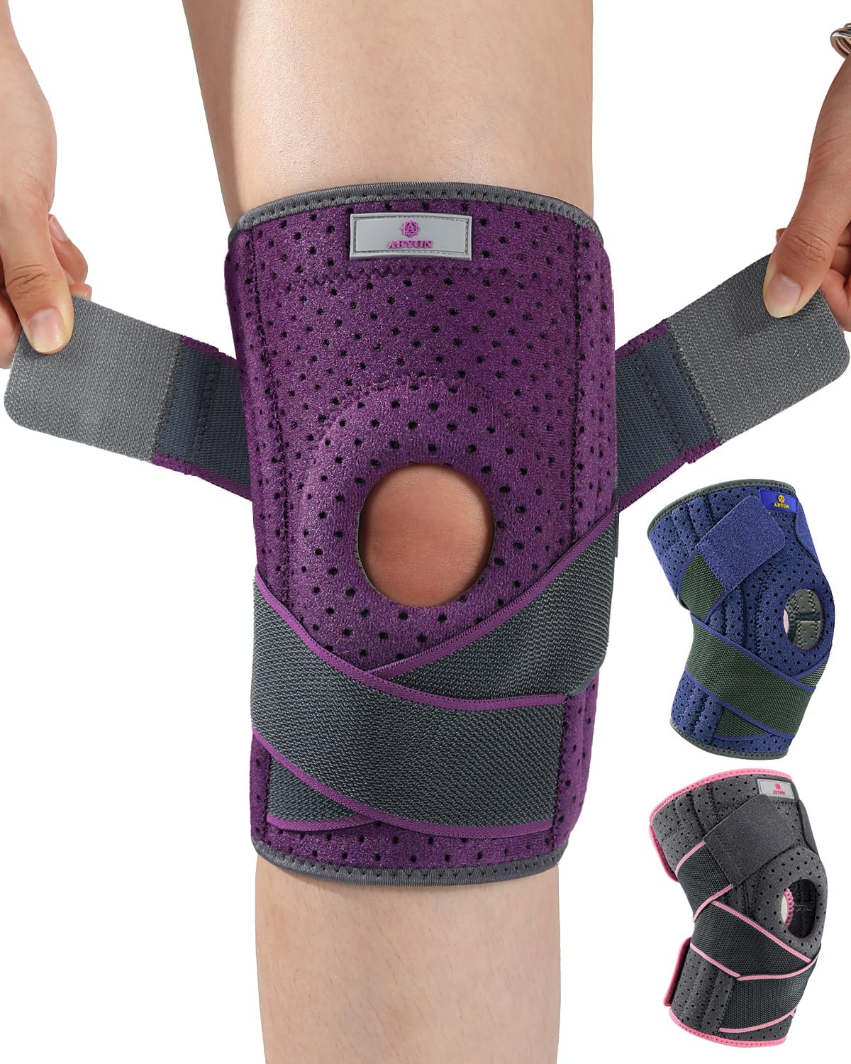 ABYON Ginocchiera Ortopedica, Regolabile Tutore Ginocchio con Stabilizzatori Laterali Rotulea Supporto Sportiva per Uomo e Donne Legamenti Rotula Menisco Artrite (L/XL)