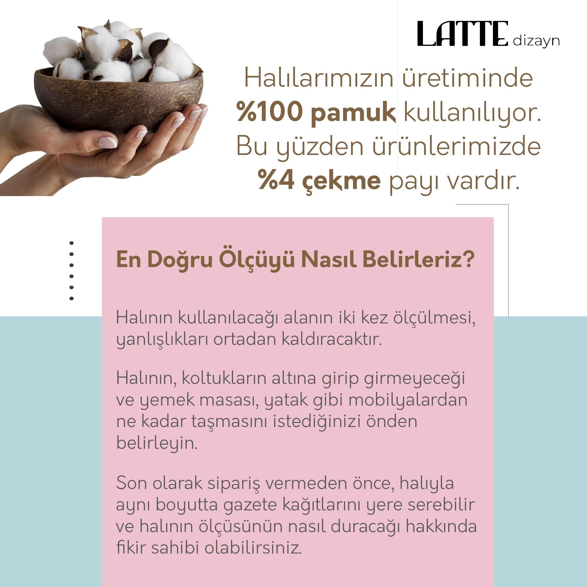 Latte Bumba Desenli Kadife Pamuk Tabanlı Yıkanabilen Kaydırmaz Antibakteriyel Salon Halısı (80X200)