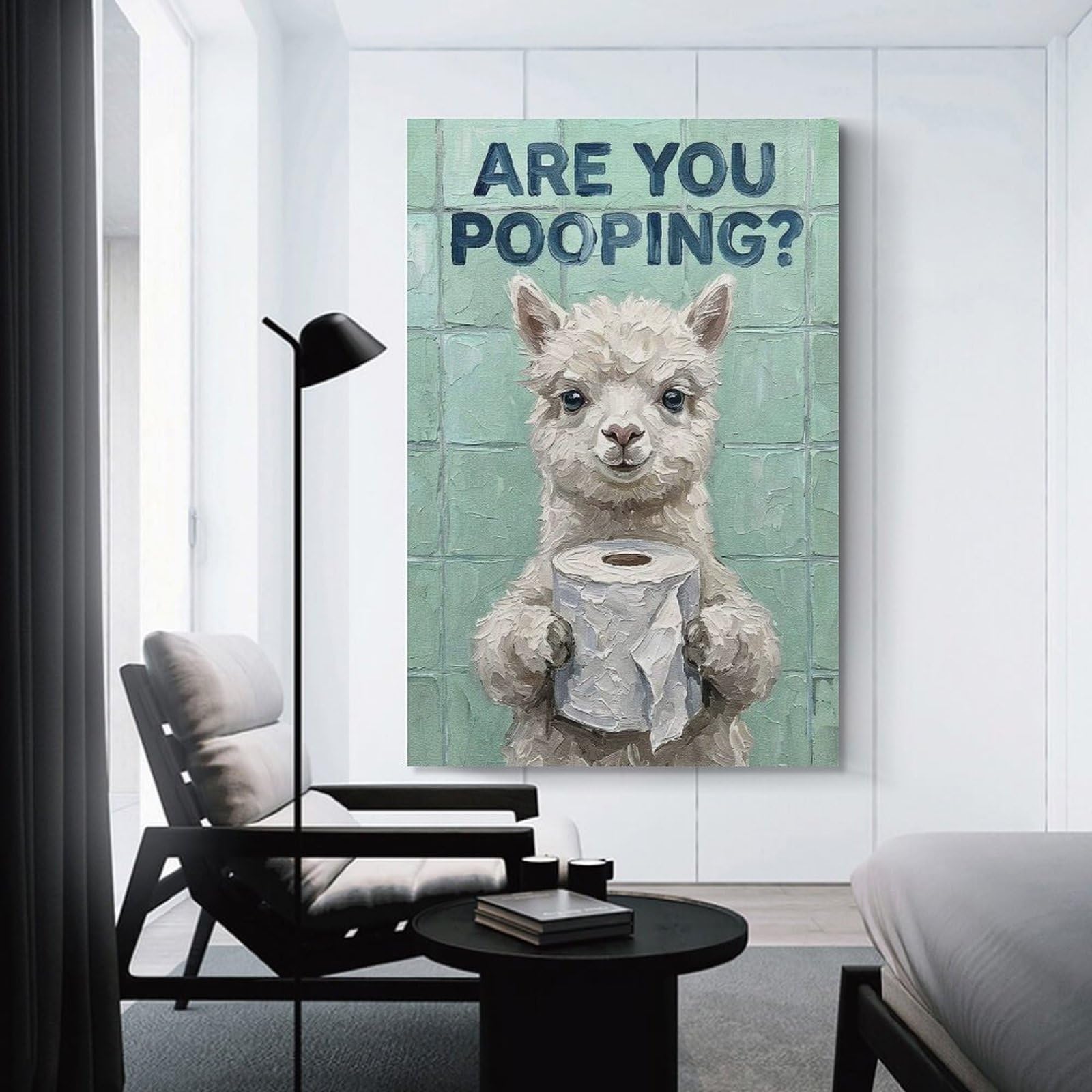 Junmoney Wall Picture Print Are You Pooping Alpaca Bathroom Art, 20x30inch(50x75cm), for Small Homes, Bedrooms Or Open Spaces, An Easy Choice for New Home Styling