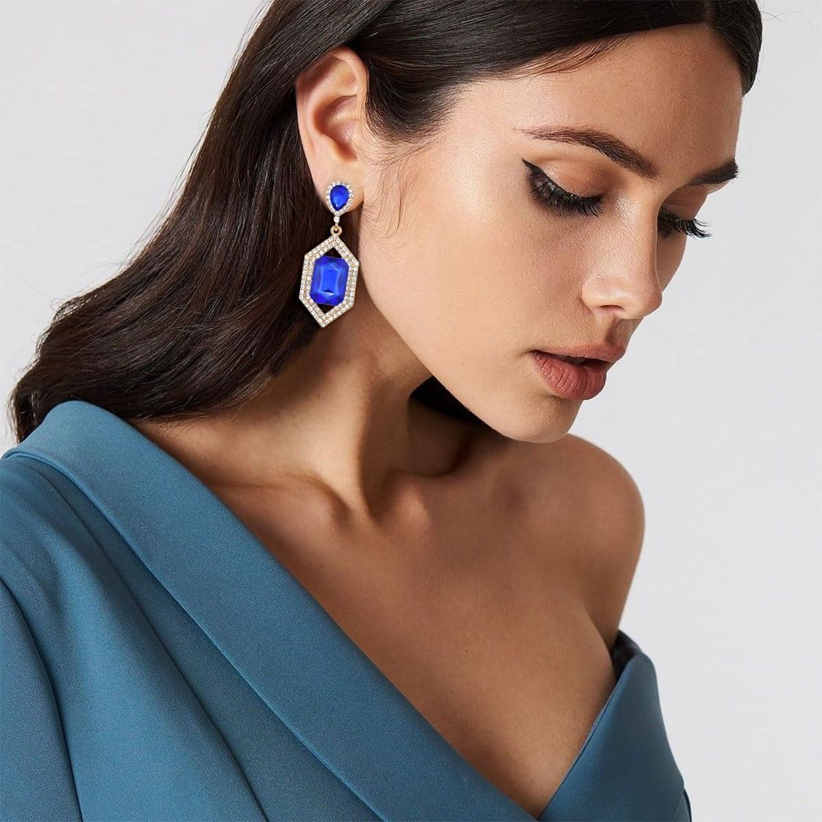 Vintage Rhinestone Statement Earrings Retro Geometric Earrings Crystal Drop Dangle Earrings for Women - Image 2