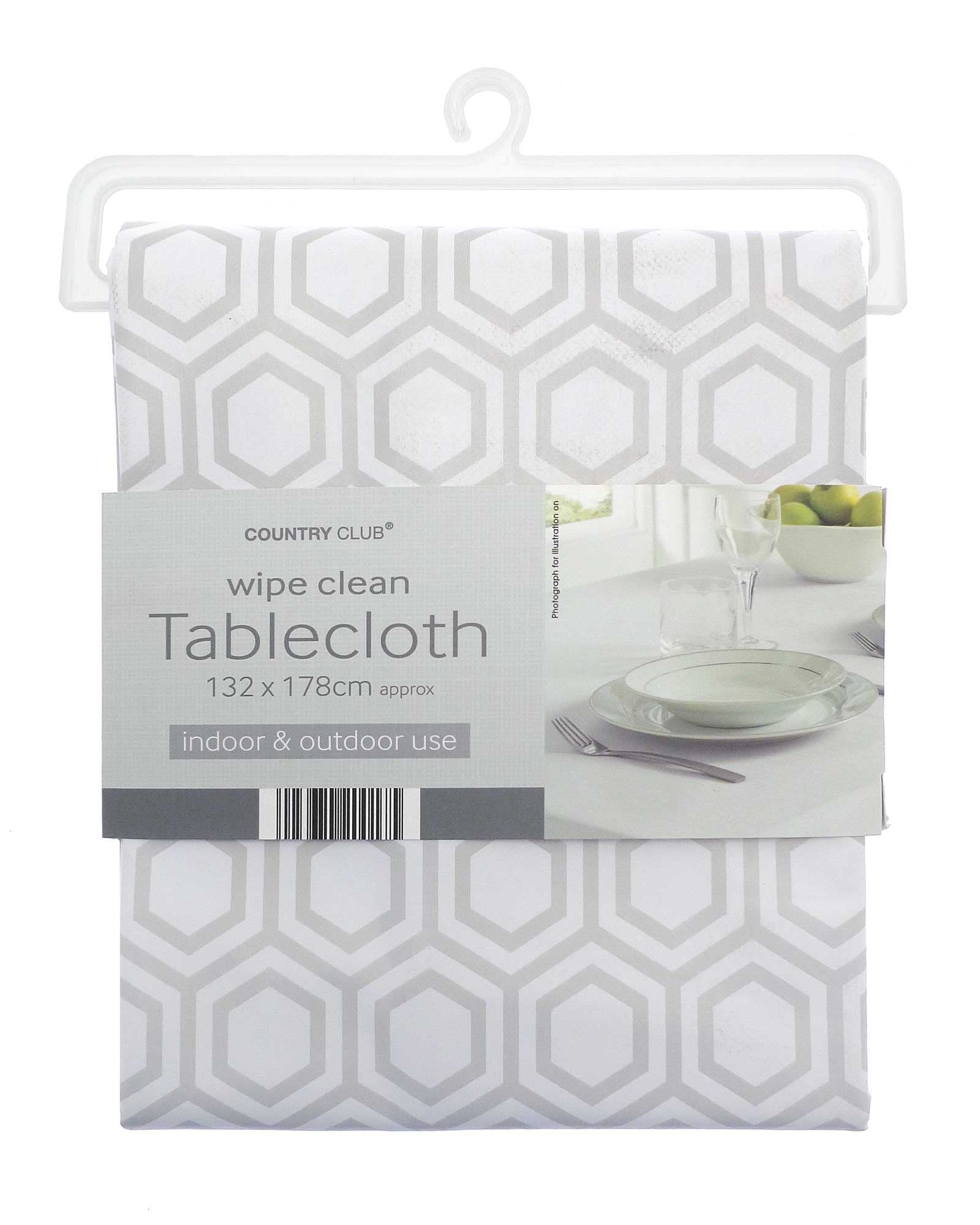 Country Club Geo Grey Awesomely Useful And Essential Wipe Clean Tablecloths - 132Cm X 178Cm - 15+ Designs To Choose From - Indoor & Outdoor Use - Easy Clean (Geo Grey)