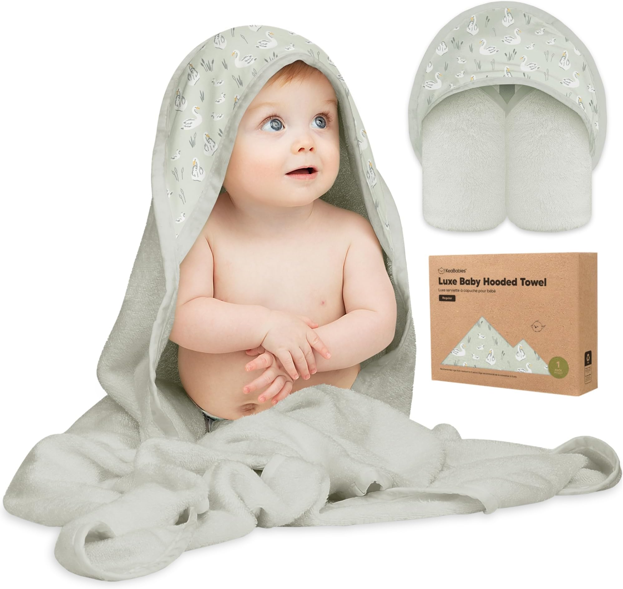 KeaBabies Hooded Baby Towel for Newborn - Viscose Derived from Bamboo Large Baby Bath Towels with Hood for Boys, Girls, Toddler, Extra Absorbent & Soft Newborn Bath Essentials (Serenity, Regular)