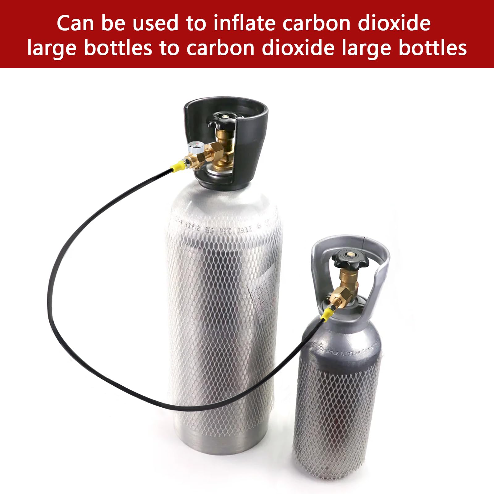 EXLECO Tuyau adaptateur CO2 de 1,5 m avec manomètre de 3000 PSI, tuyau de gazéification, station de recharge CO2, tuyau de transfert de CO2, 2 × W21.8-14 filetage tuyau de transfert pour grande