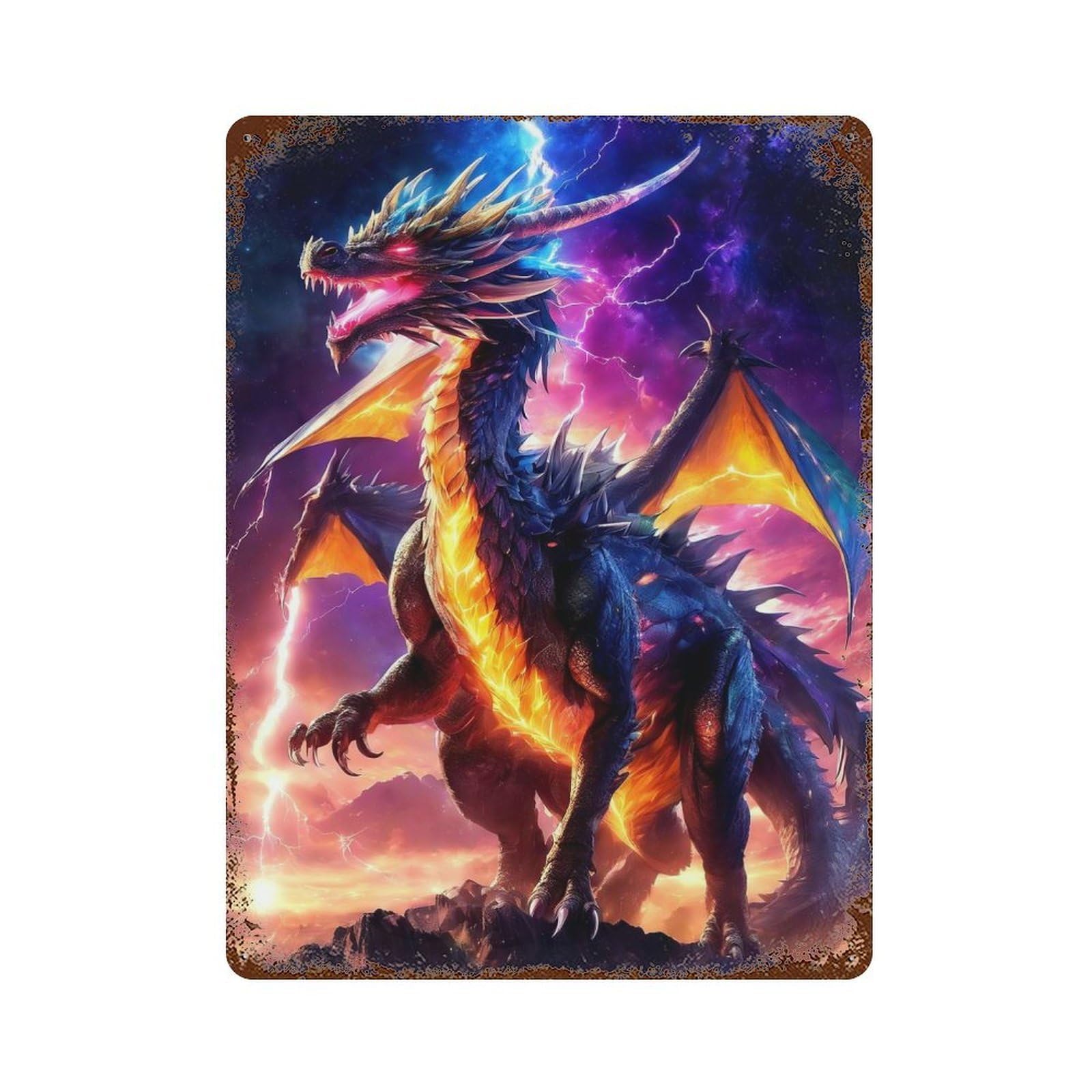 Retro Metal Sign with Dragon of The Galaxy Design 15.7"x11.8", for Office, Studio And Wall Decor, Retro Wall Decor