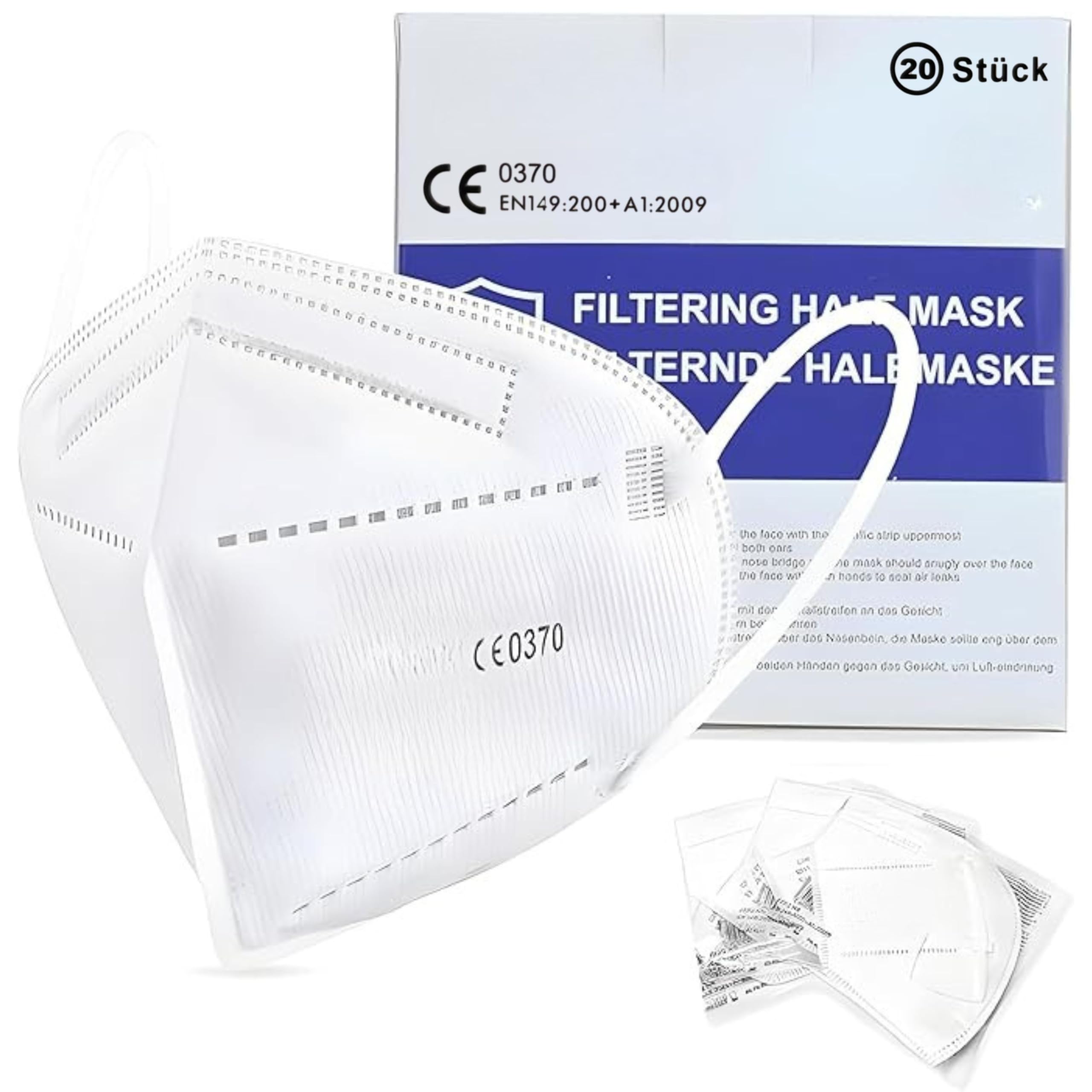 Hygiene100 20x FFP2 Masken, Atemschutzmaske, 5-lagige Staubschutzmaske, Partikelfiltermaske, hygienische, einzeln verpackte Gesichtsmaske