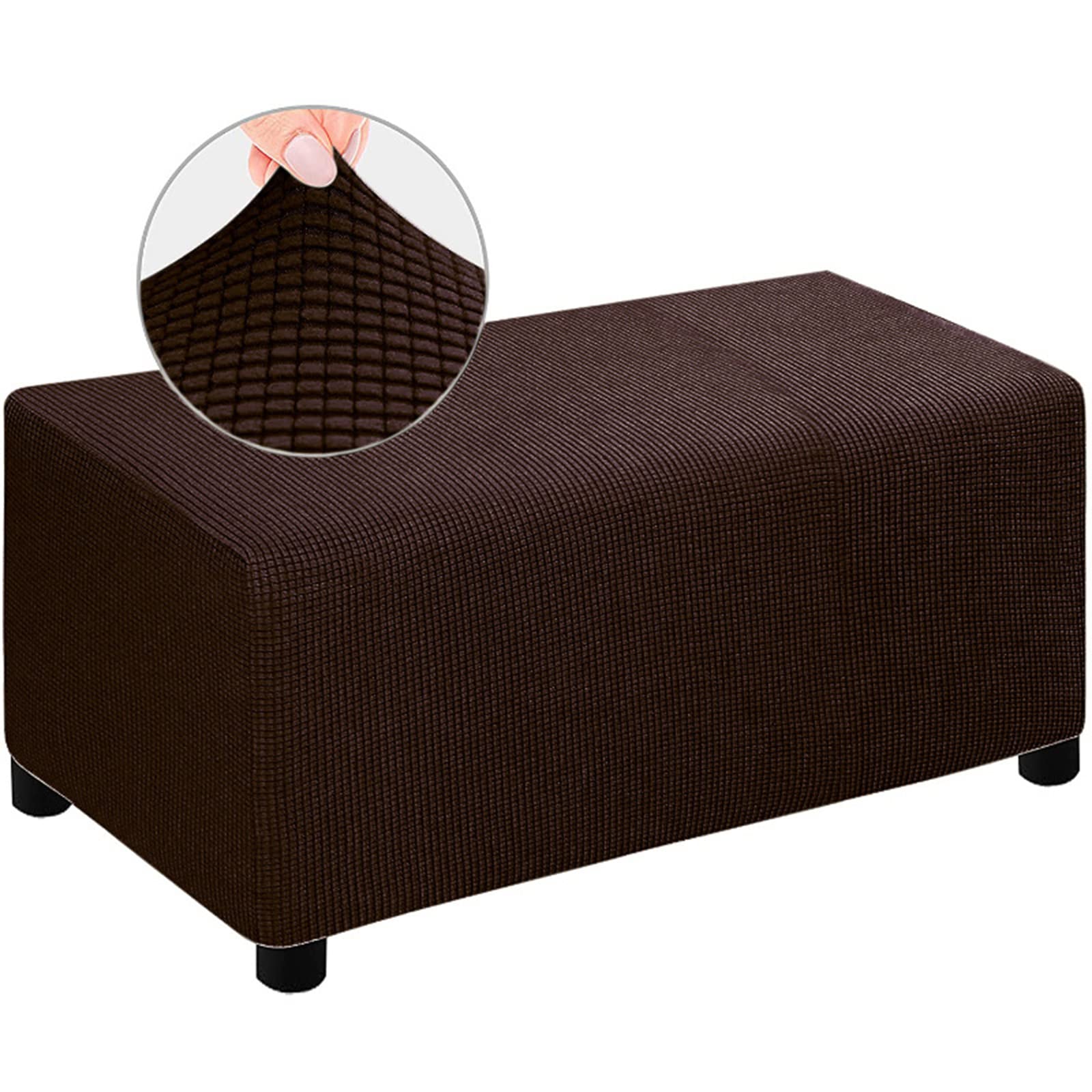 Housse ottomane rectangulaire extensible marron pour protéger un pouf abîmé