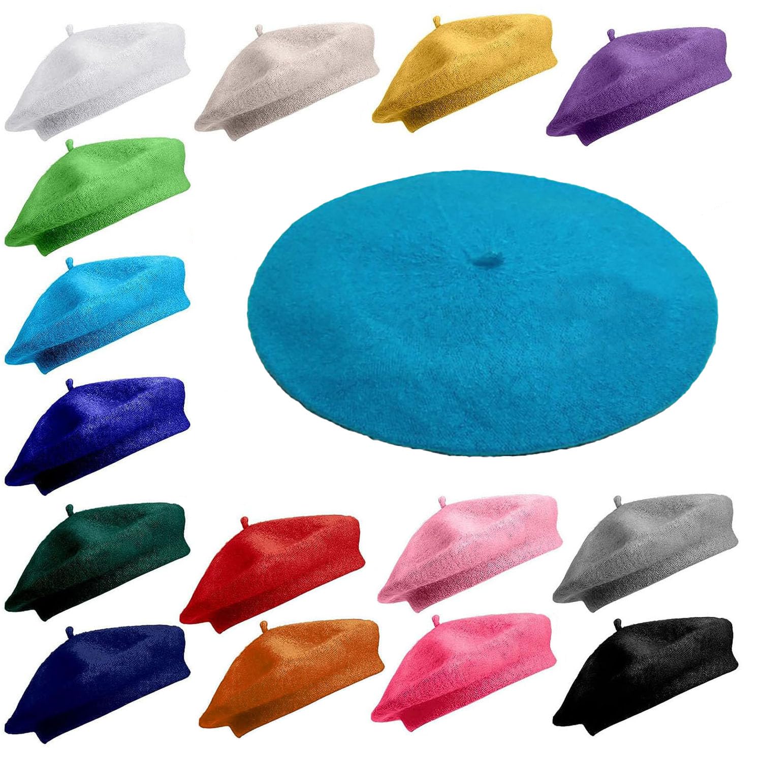 Van Der Linn Unisex Colour 15 Teal Plain Beret Wool Warm French Hat (Uk, Alpha, One Size, )