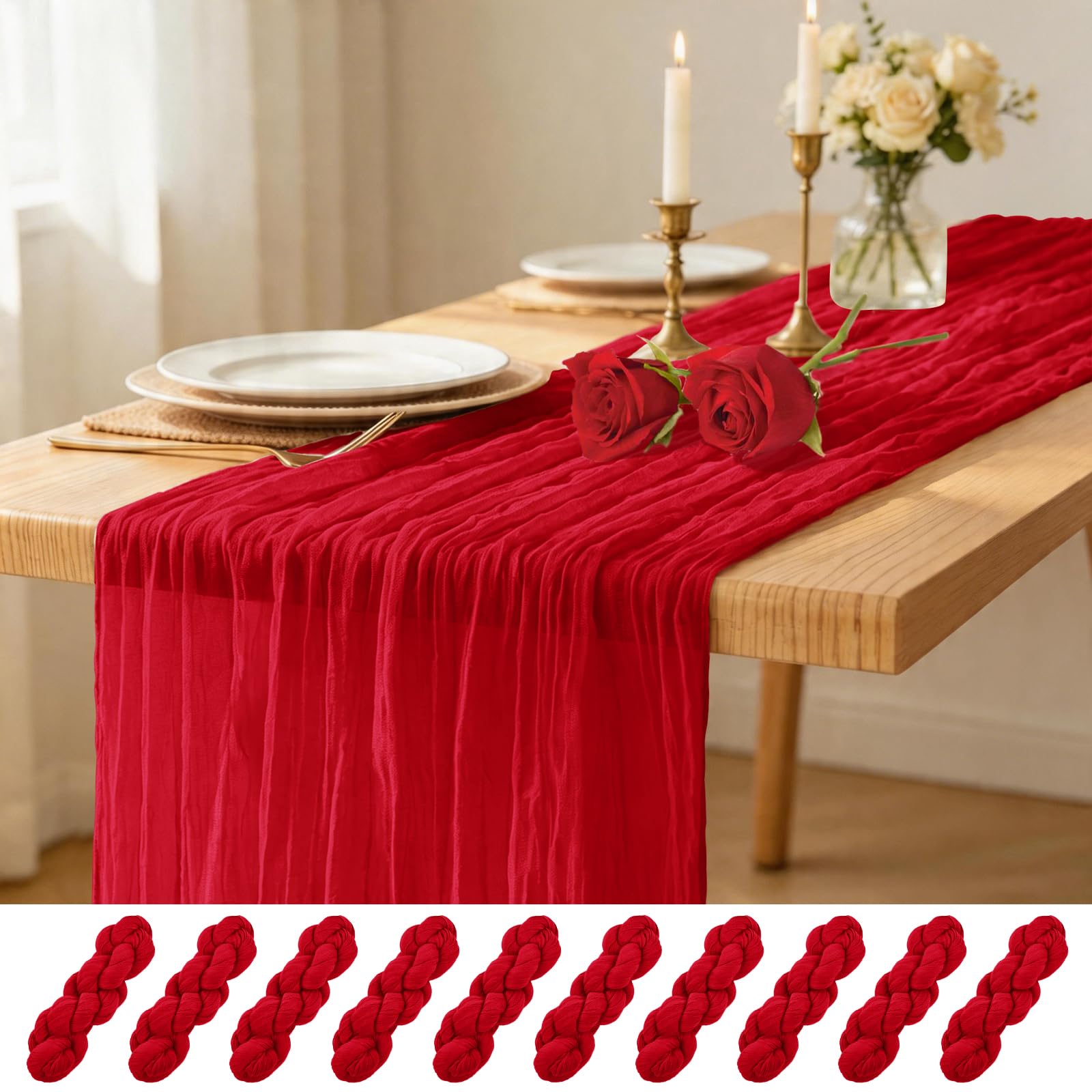 Lumaycens 10PCS Red Table Runner Cheesecloth Table Runner 45x275cm