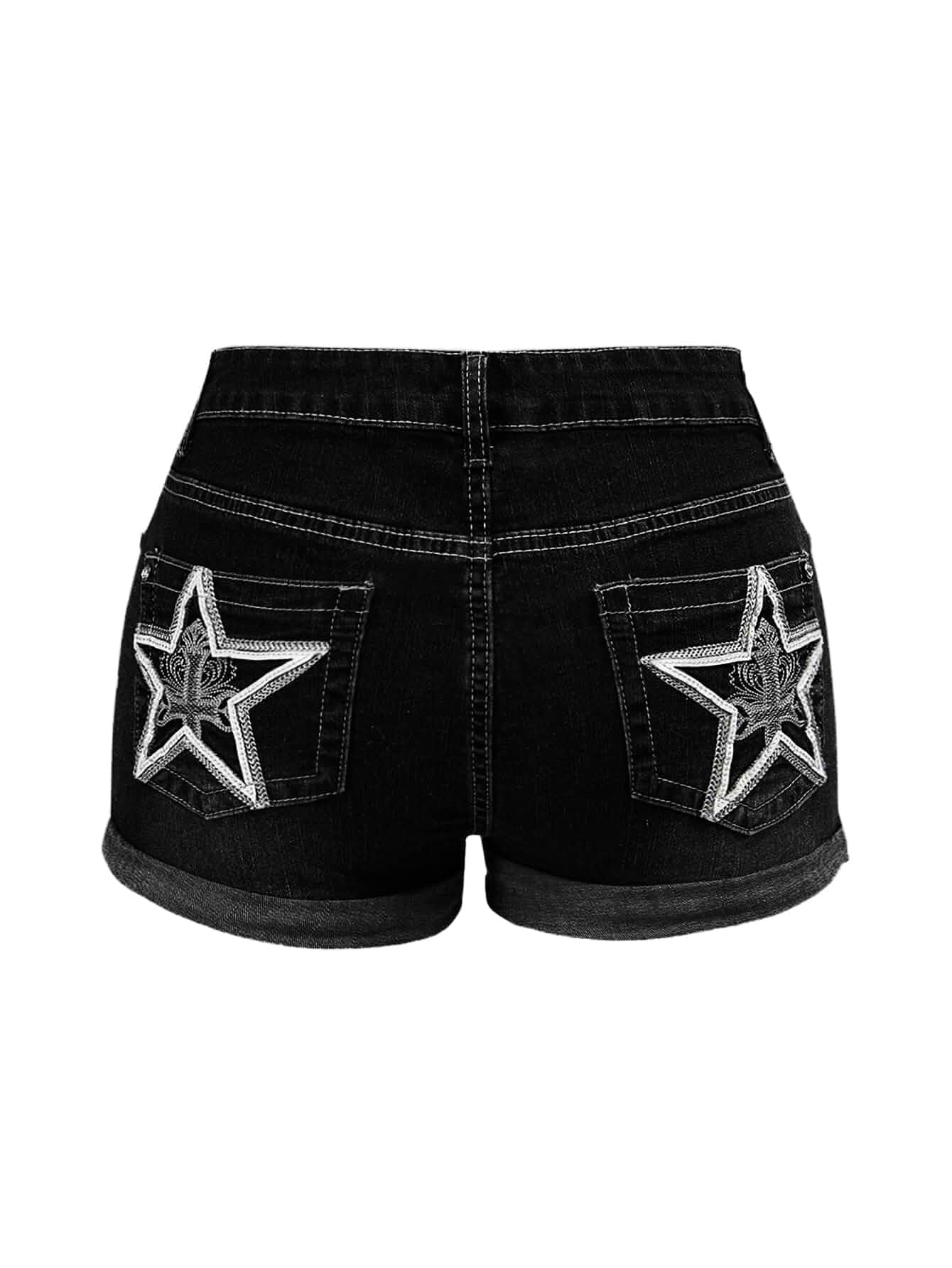 MakeMeChic Women's Y2K Jean Shorts Denim Low Rise Star Shorts Jorts, Embroidery, Butterfly, Wide Leg, Concert, Summer, Party, Fitted