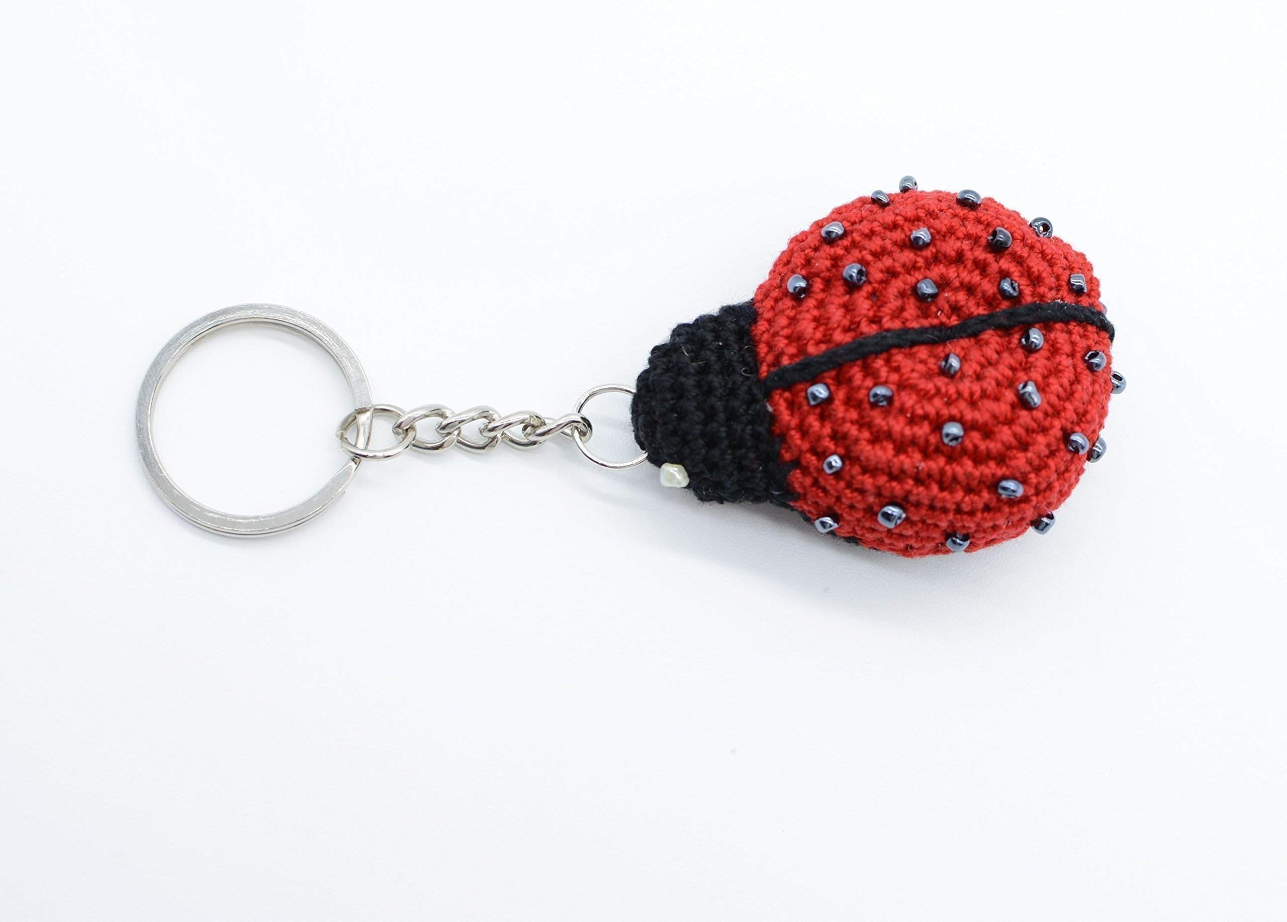 Key chain charm pendant, crochet ladybug, little beetle