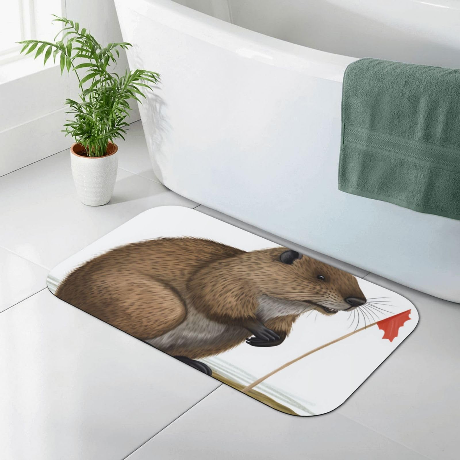 Tapis de bain castor dessin animé 80x50 cm pour salle de bain enfant