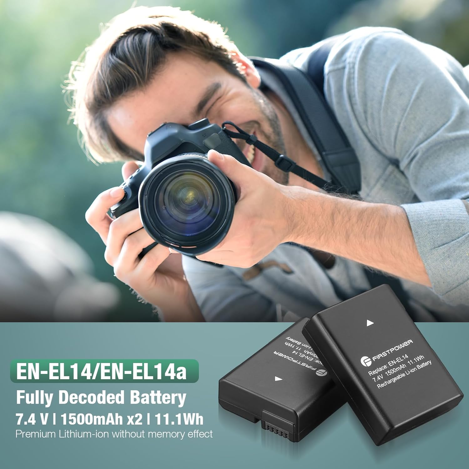 FirstPower 2-Pack EN-EL14/EN-EL14a Battery and Dual USB Charger for Nikon D3100 D3200 D3300 D3400 D3500 D5100 D5200 D5300 D5500 D5600 DF Coolpix P7000 P7100 P7700 P7800
