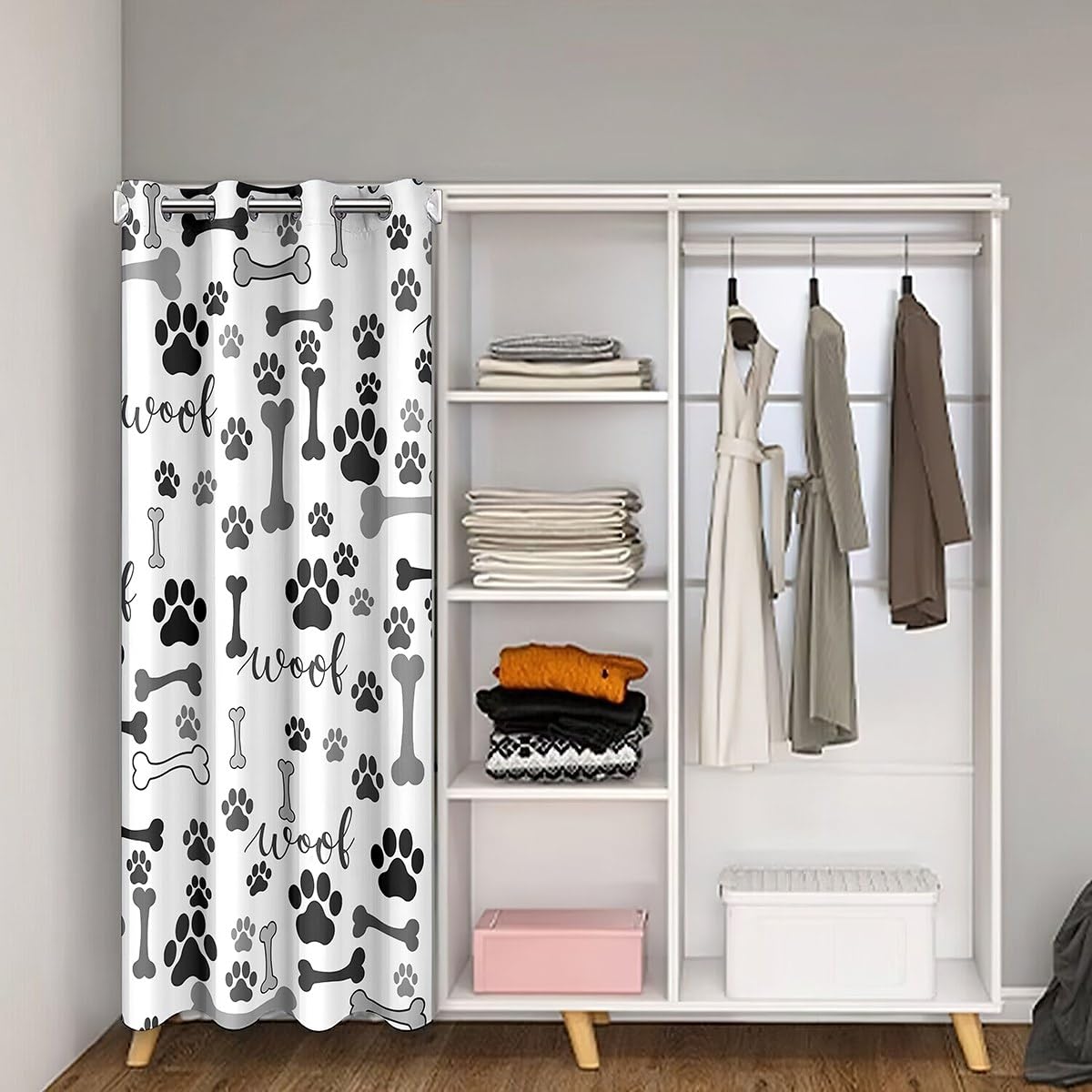 Village Grey Dog Paw Door Curtain 1 Panel,52