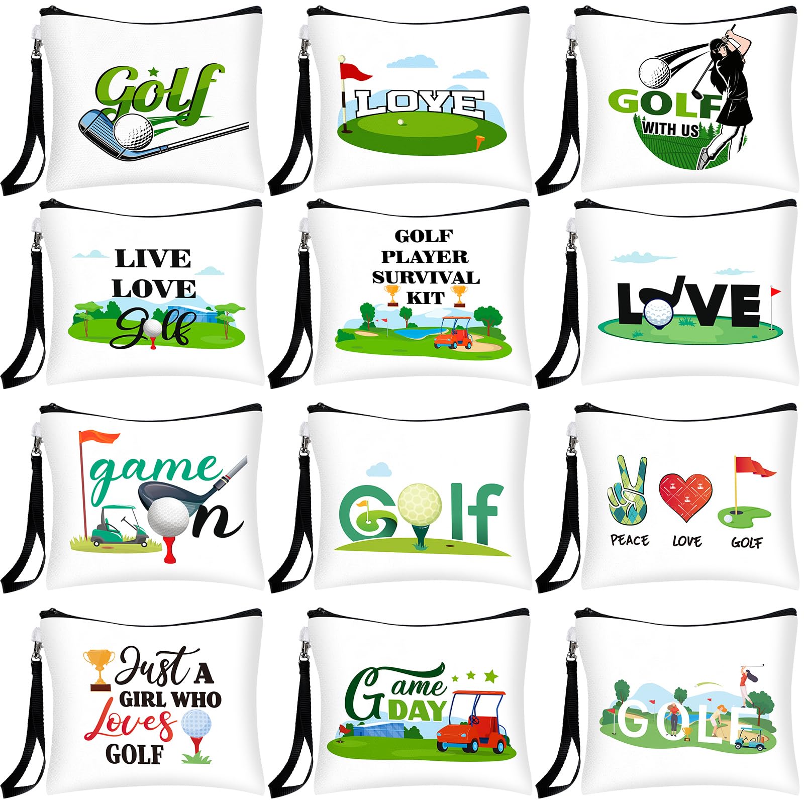 Shinylin 24 Pcs Golf Gift Bag Golf Cosmetic Bags Golf Accessories for Women Men Inspirational Golf Pouch Zipper Golf Toiletry Organizer Golf Wristlet