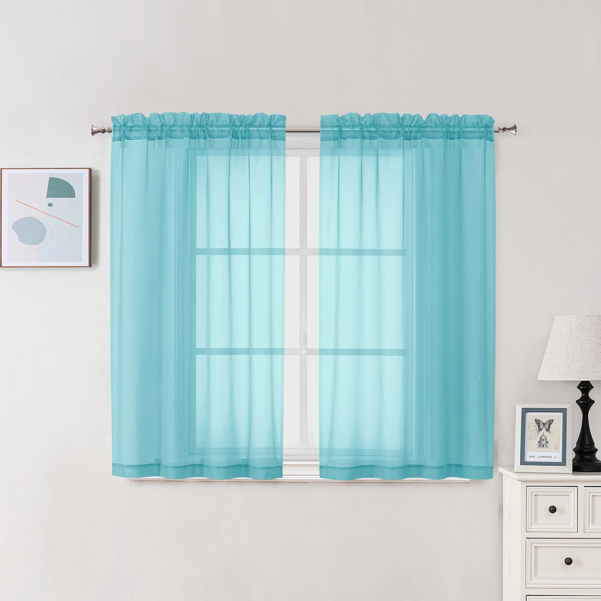 Chyhomenyc Aqua Sheer Curtains 45 Inch Long 2 Panels, Light Filtering Short Soft Airy Short Cafe Curtains, Modern Rod Pocket for Dinning Living Room Bedroom, 42Wx45L Inches
