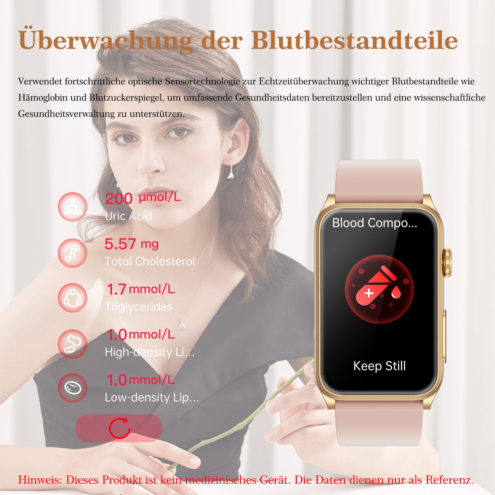 2026 Neue Smartwatch Damen mit EKG/Blutdruck/HRV/Schlaf-Monitor/Harnsäure | 1,57"Gesundheitsuhr mit Telefonfunktion BMI 24H Blutdruckmessung Pulsuhr SpO2,Menstruationszyklus kompatibel für Android/iOS