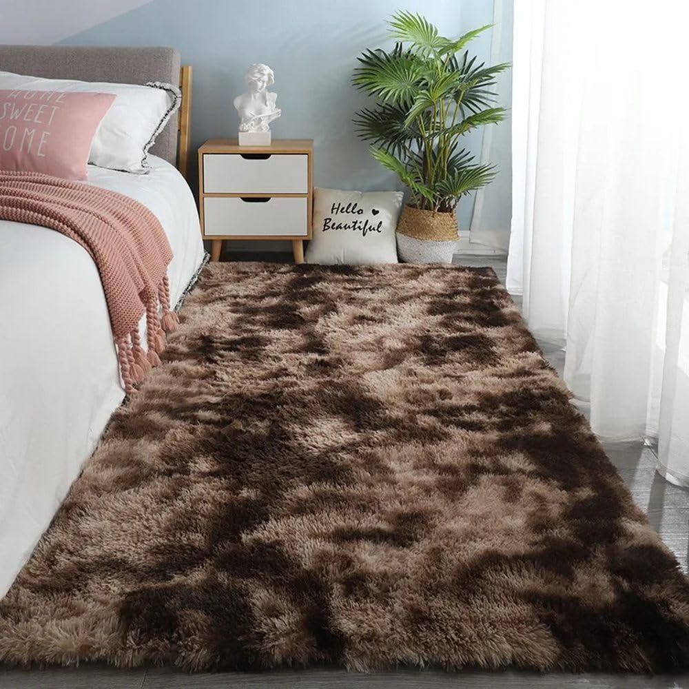 Tapis de sol en peluche pour chambre à coucher dégradé café