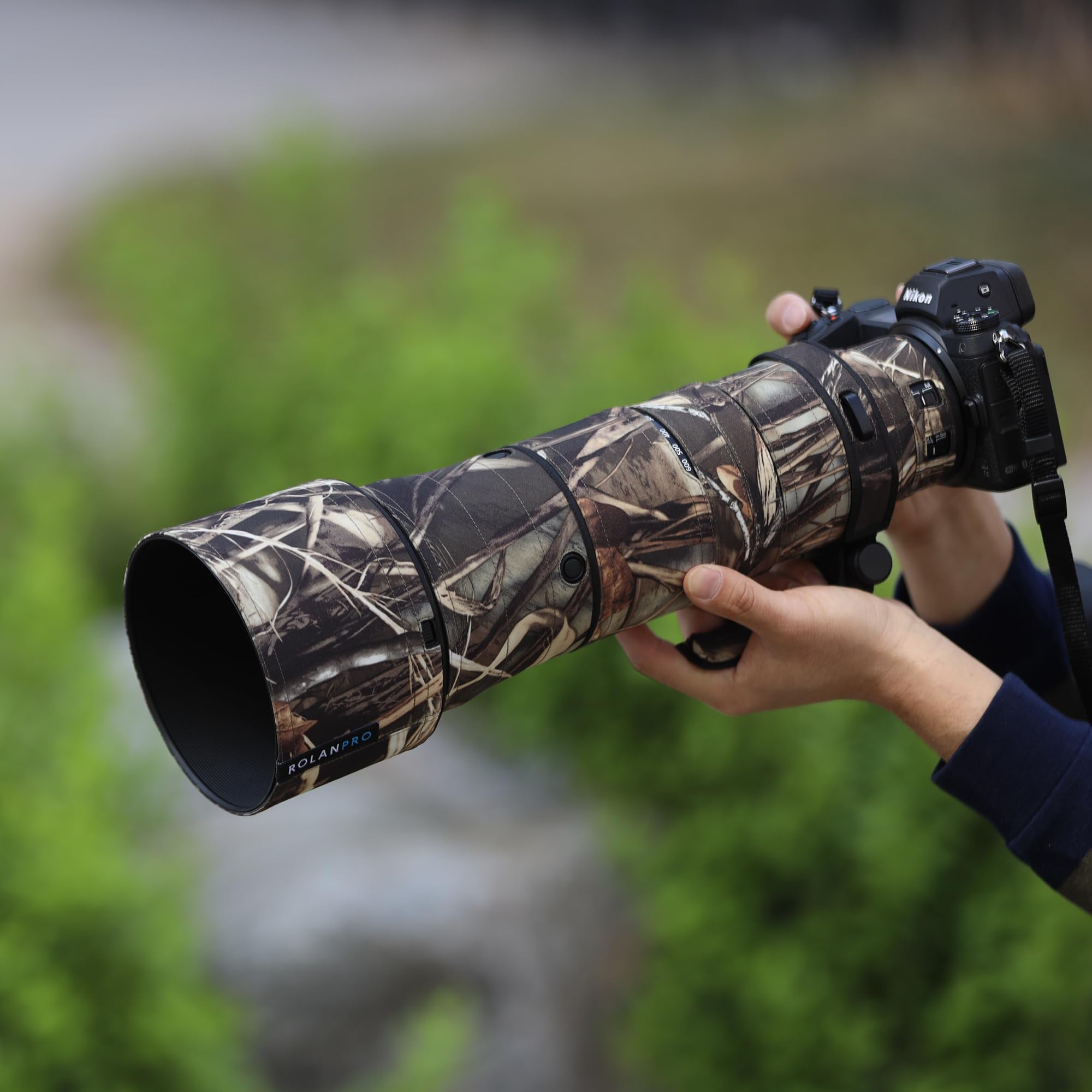 Rolanpro Funda protectora de camuflaje para lente Nikon Z 180-600 mm F/5.6-6.3 VR, #19 hierba impermeable, Camuflaje
