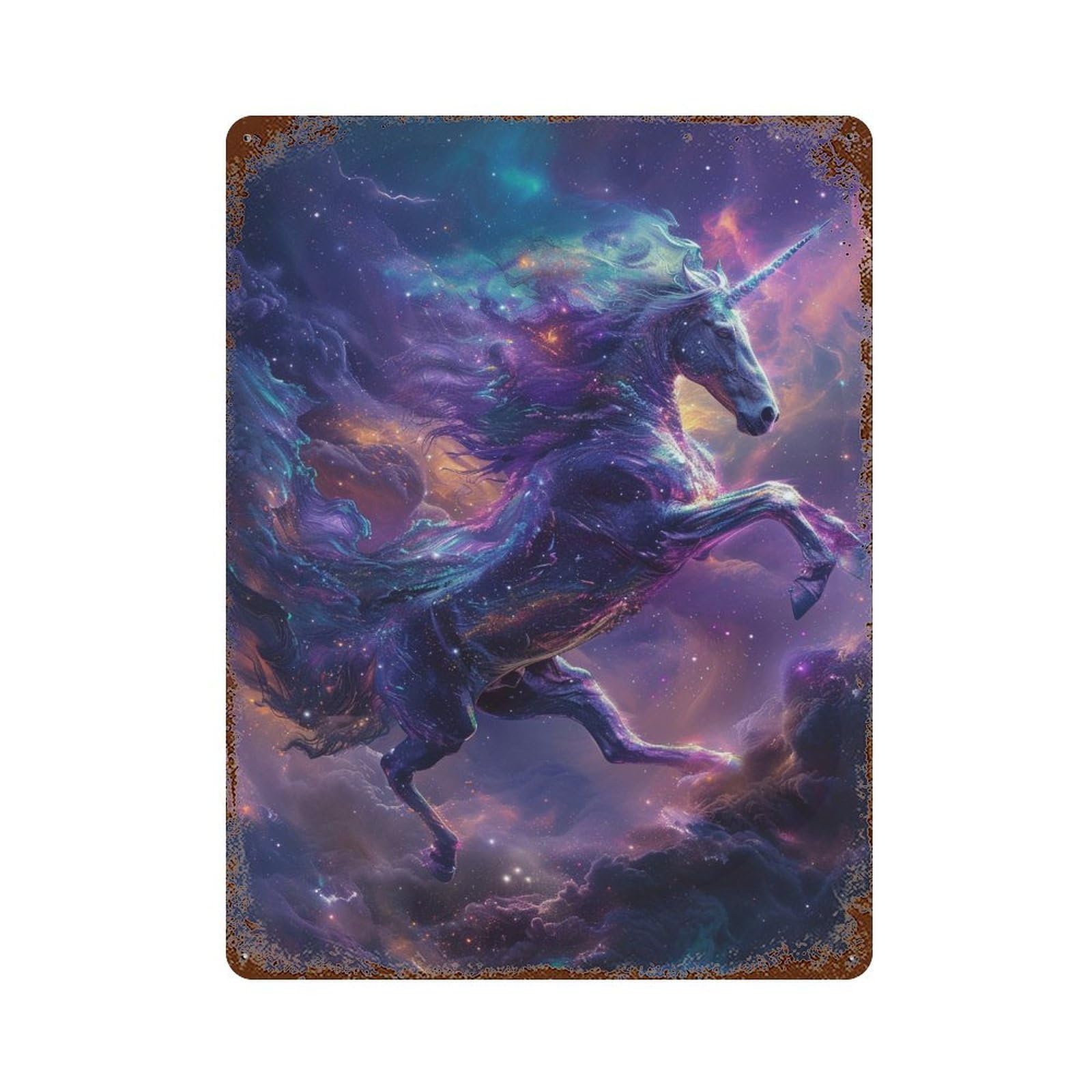 Galactic Unicorn Fantasy Art Rusty Metal Tin Sign 15.7"x11.8", Rustic Home Decor for Garage, Pub Or Kitchen