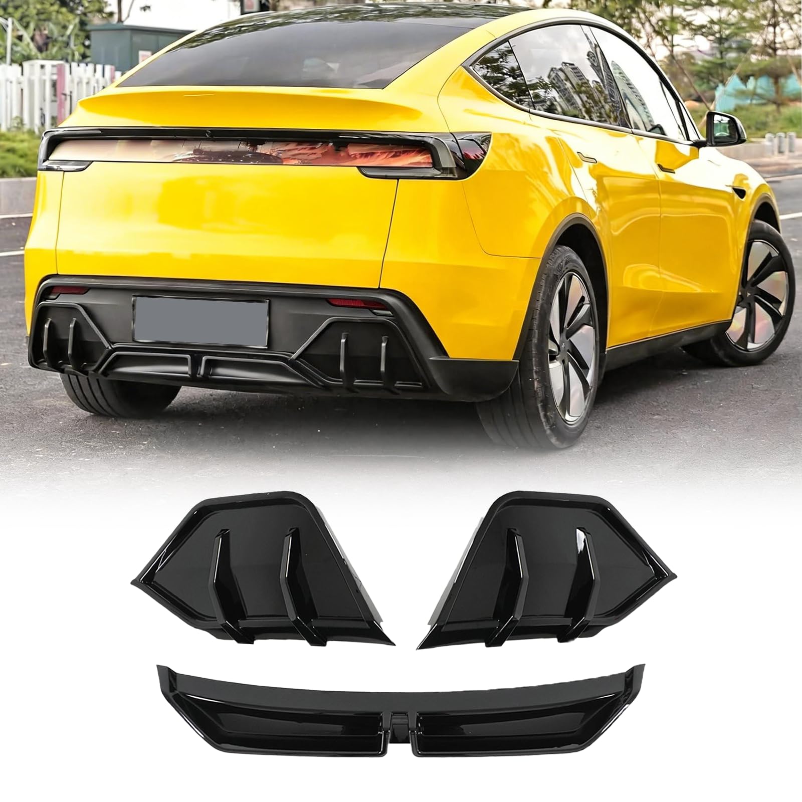 Rear Bumper Diffuser Lip 3pcs for Tesla Model Y Juniper 2025 2026 ABS Rear Bumper Molding Protector Lip (Glossy Black,3 PCS Rear Diffuser)