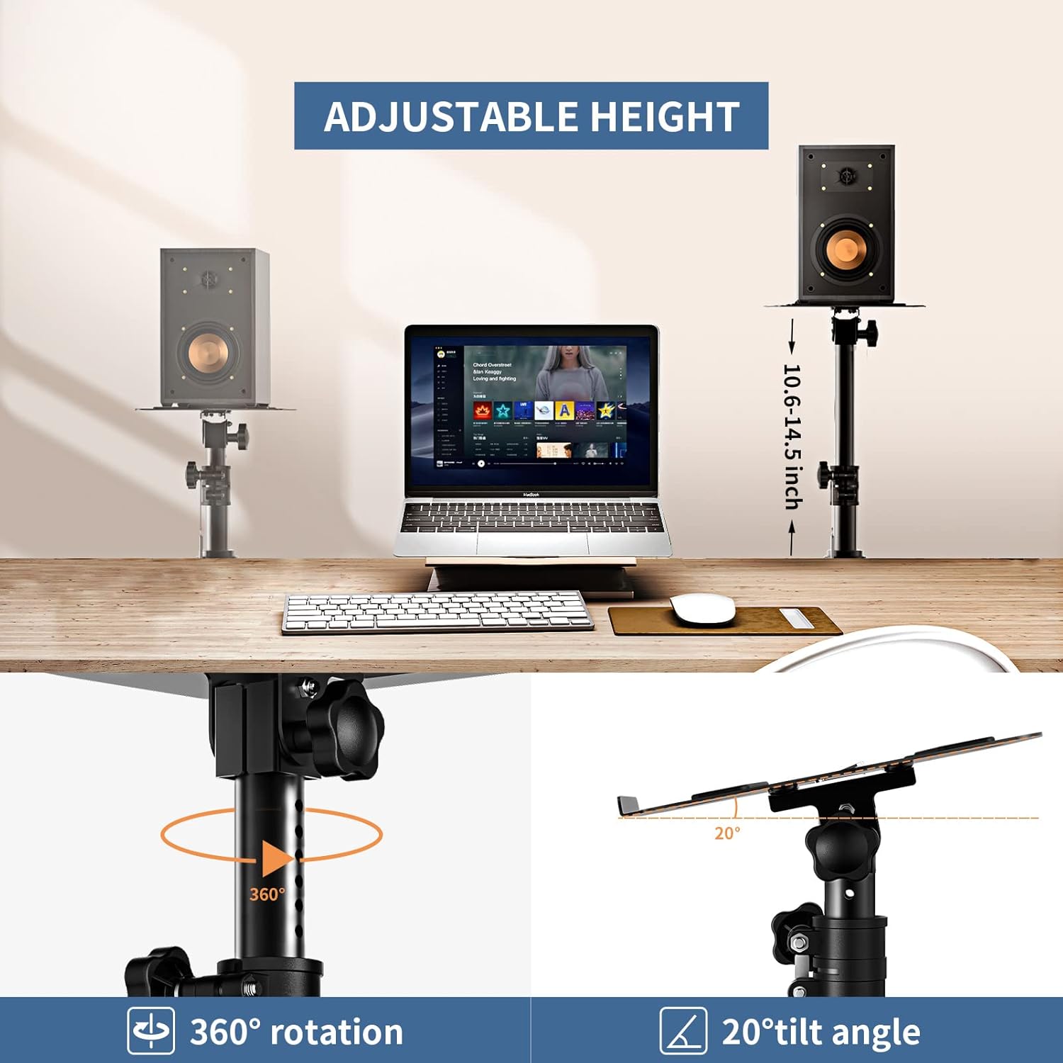Buy Desk Speaker Stands Pair, Starfavor ClampOn Adjustable Speaker