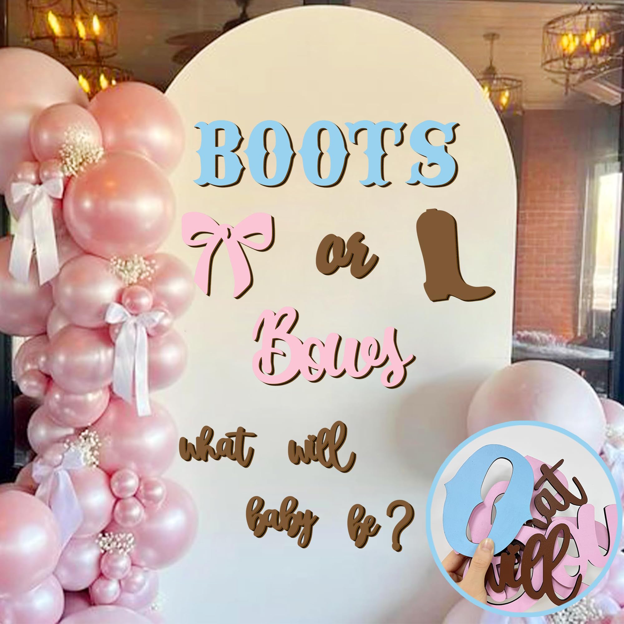 Wooden Gender Reveal Sign Stickers What Will Baby Be Balloon Arch Signs Boots or Bows Gender Reveals Party Decoration Supplies Baby Shower Backdrop Decals Boy or Girl Sticker He or She Welcome Sign
