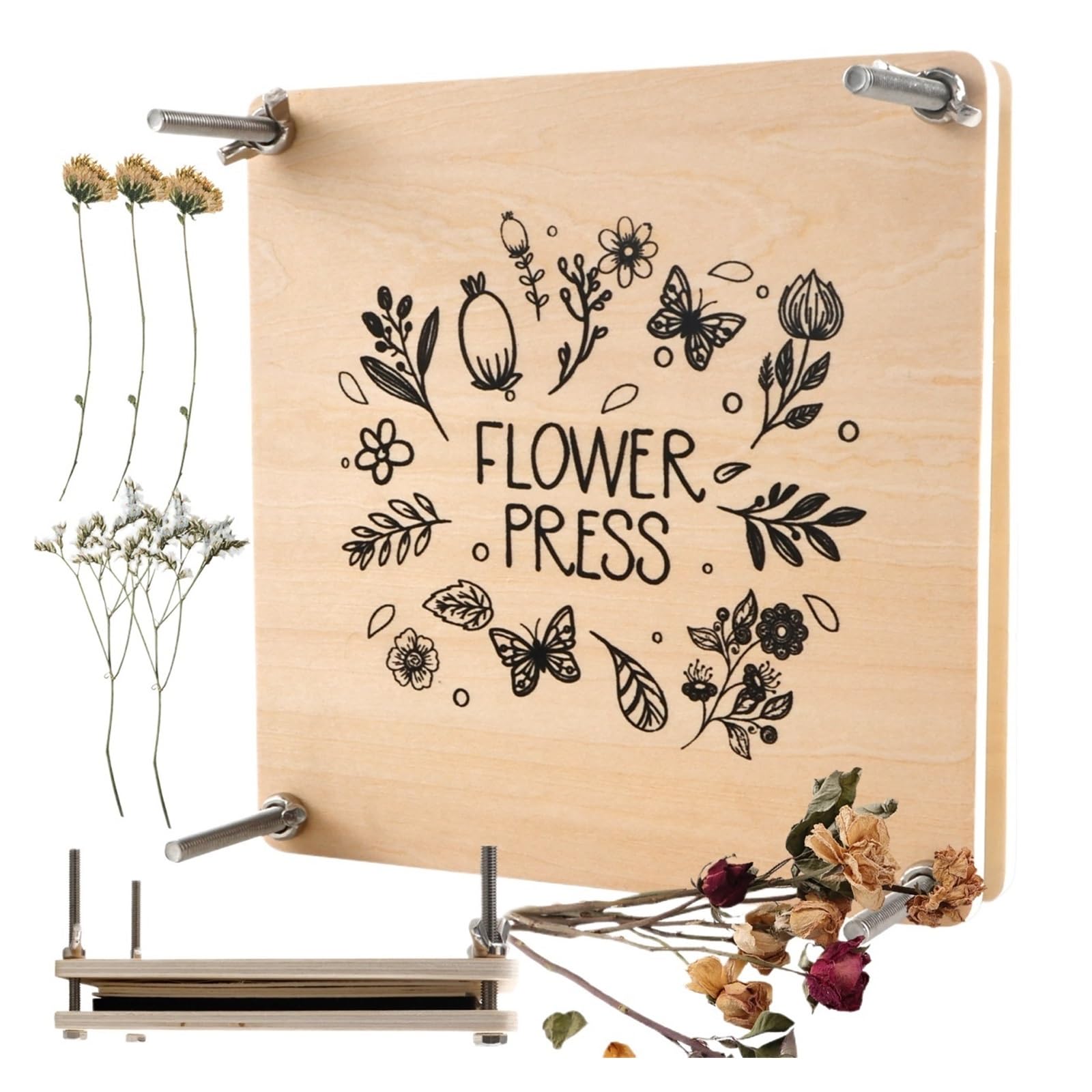 SUBLXPoten Flower Pressing Kit Flower Press Kit Wooden Professional Leaf DIY Pressed Plant Preservation Reusable