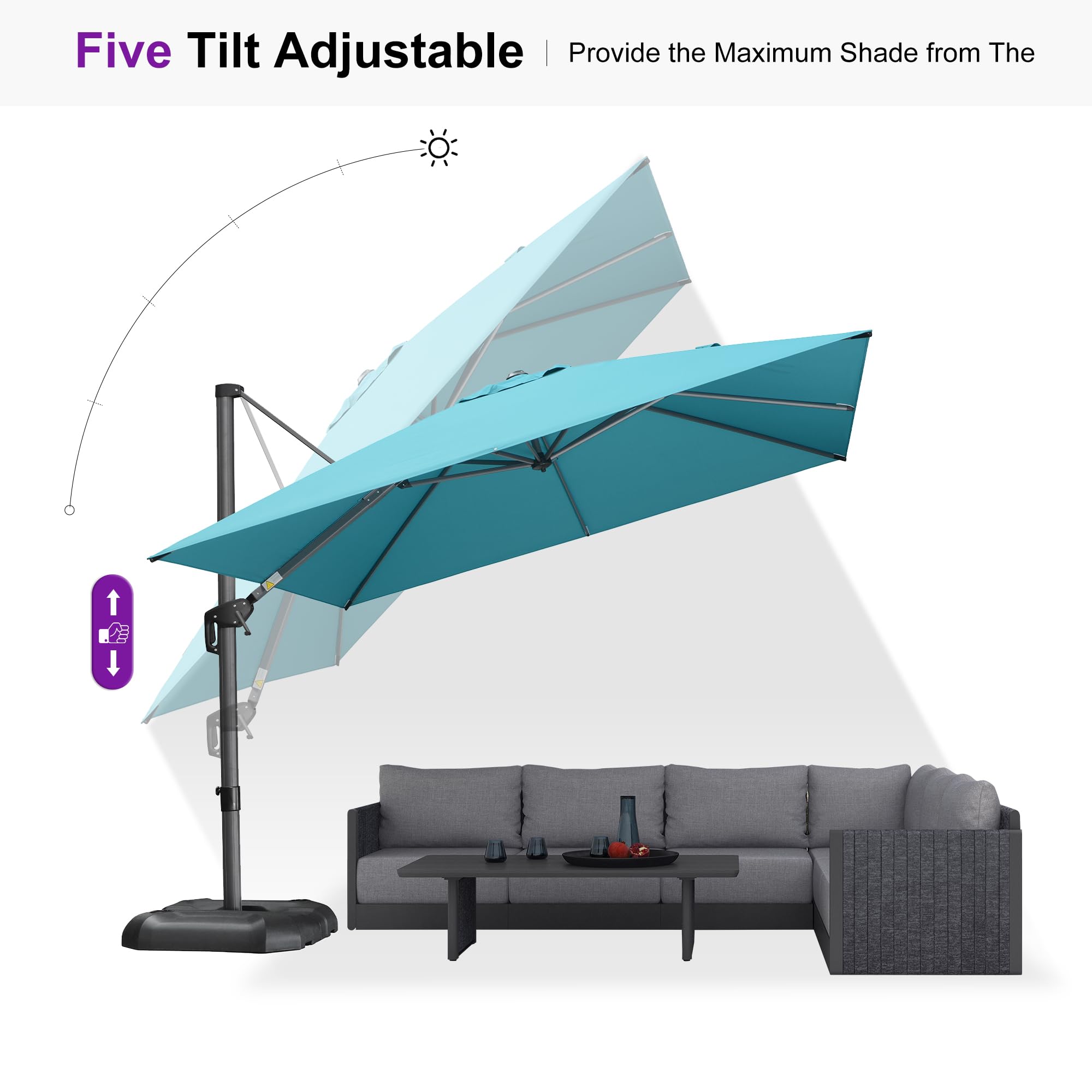 PURPLE LEAF Patio Umbrella with Base 10' x 10' Easy Assembly Turquoise