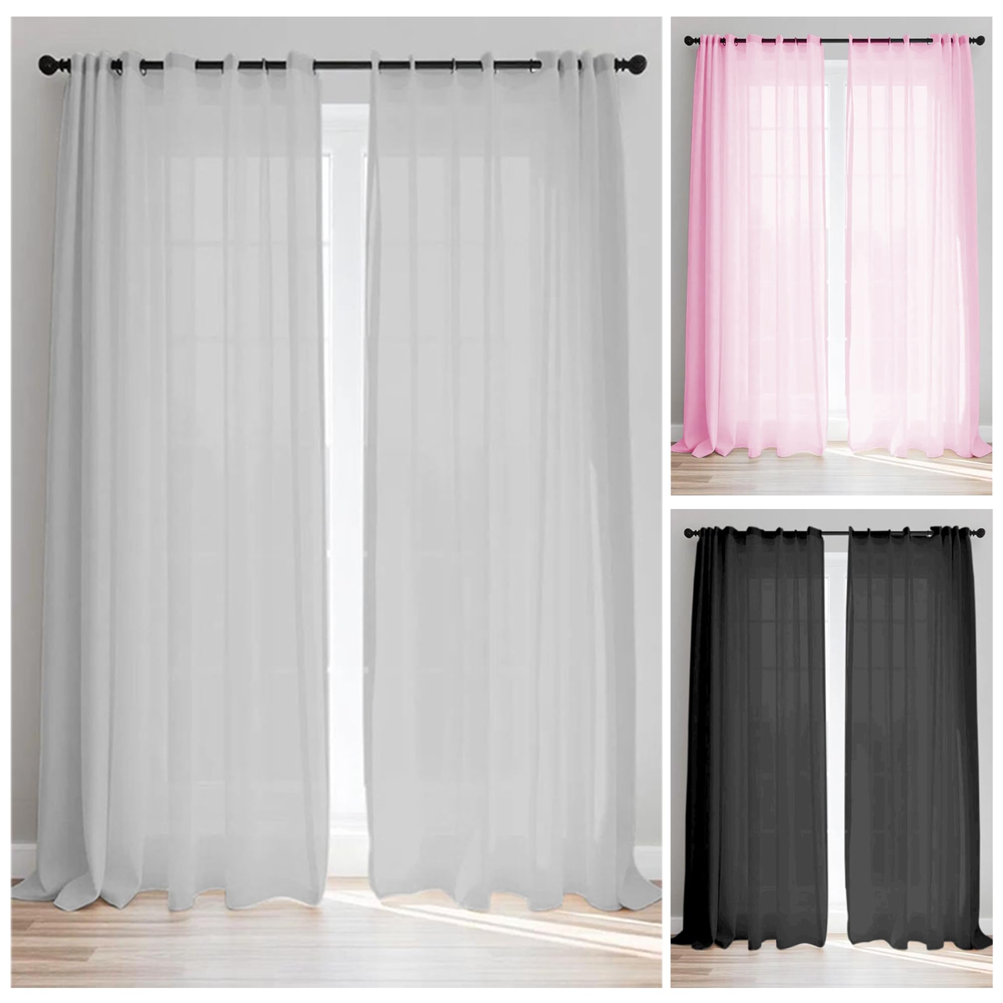 Firana Gotowa Woalowa 200 x 320 cm Z Woalu Przeźroczyste Zasłony Z Woalu Jakości Glamour Do Salonu Sypialni, Jasny szary