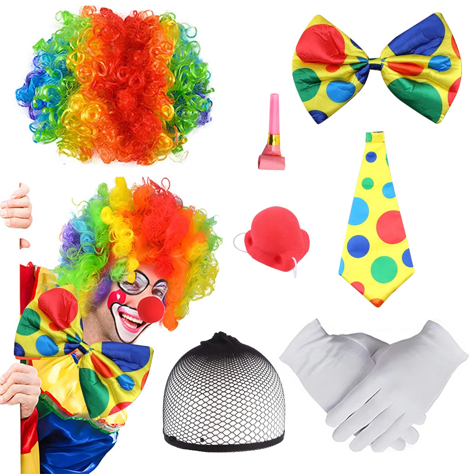 7 Piezas Accesorios de Disfraz de Payasoo, Disfraz de Payaso para Adulto Niño, Accesorios de Payaso Halloween Cosplay Fiesta Carnaval