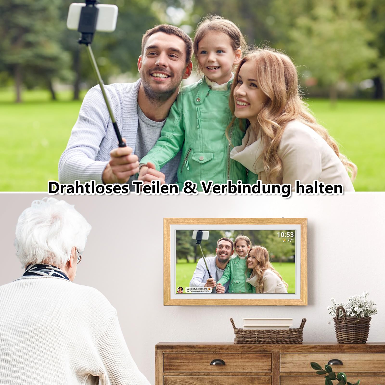 FRAMEO Cyfrowa ramka na zdjęcia 21,5 cala z ekranem dotykowym LCD 1920 x 1080 FHD IPS, Dual WiFi do dzielenia się chwilami za pomocą aplikacji Frameo, pamięć 32 GB, możliwość rozszerzenia za pomocą