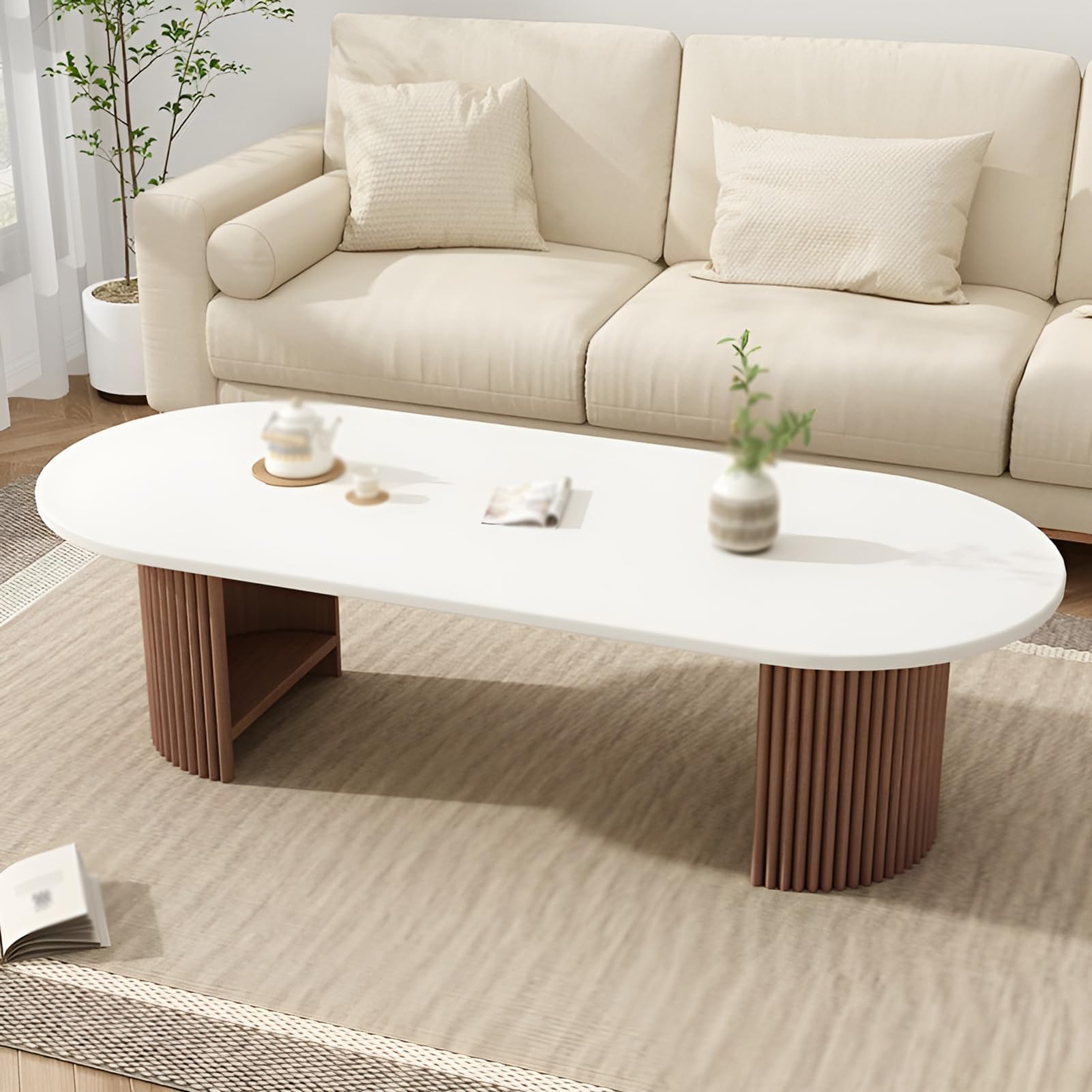 Tavolino Da Caffè SENIG A 2 Ripiani, Rettangolare, In Legno Rovere Grigio E Metallo, 80x50x40 Cm, Per Soggiorni Piccoli