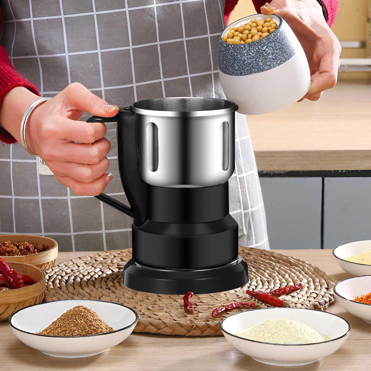 Macinacaffè Elettrico 200W - per Cereali in Acciaio Inox da 500ml per Noci Spezie Semi