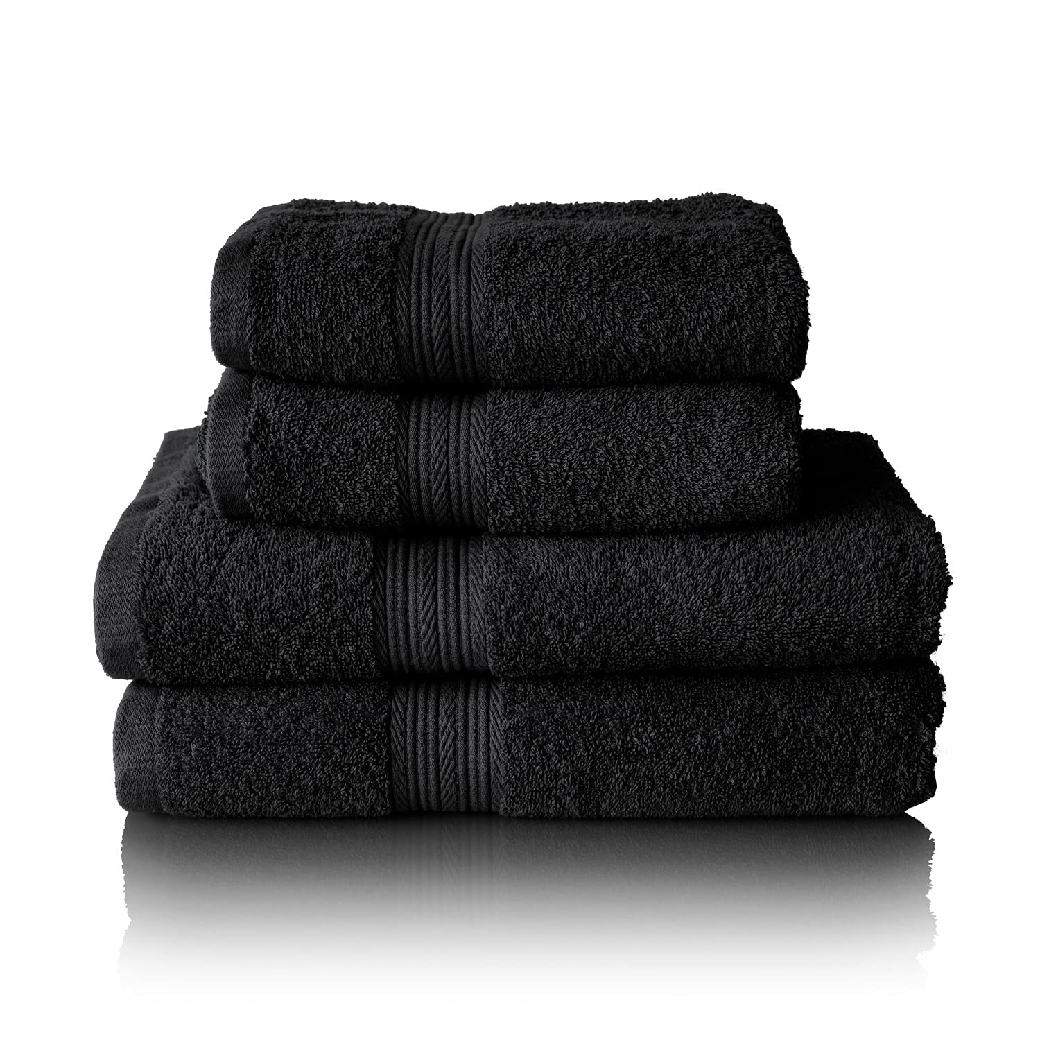 Glart Premium Set of Terry Hand Towels, Range of Terry Towels in 6 Colours and 5 Sizes, Colour: Black, 2X Bath Towels 70 X 140 cm and 2X Hand Towels 50 X 100 cm