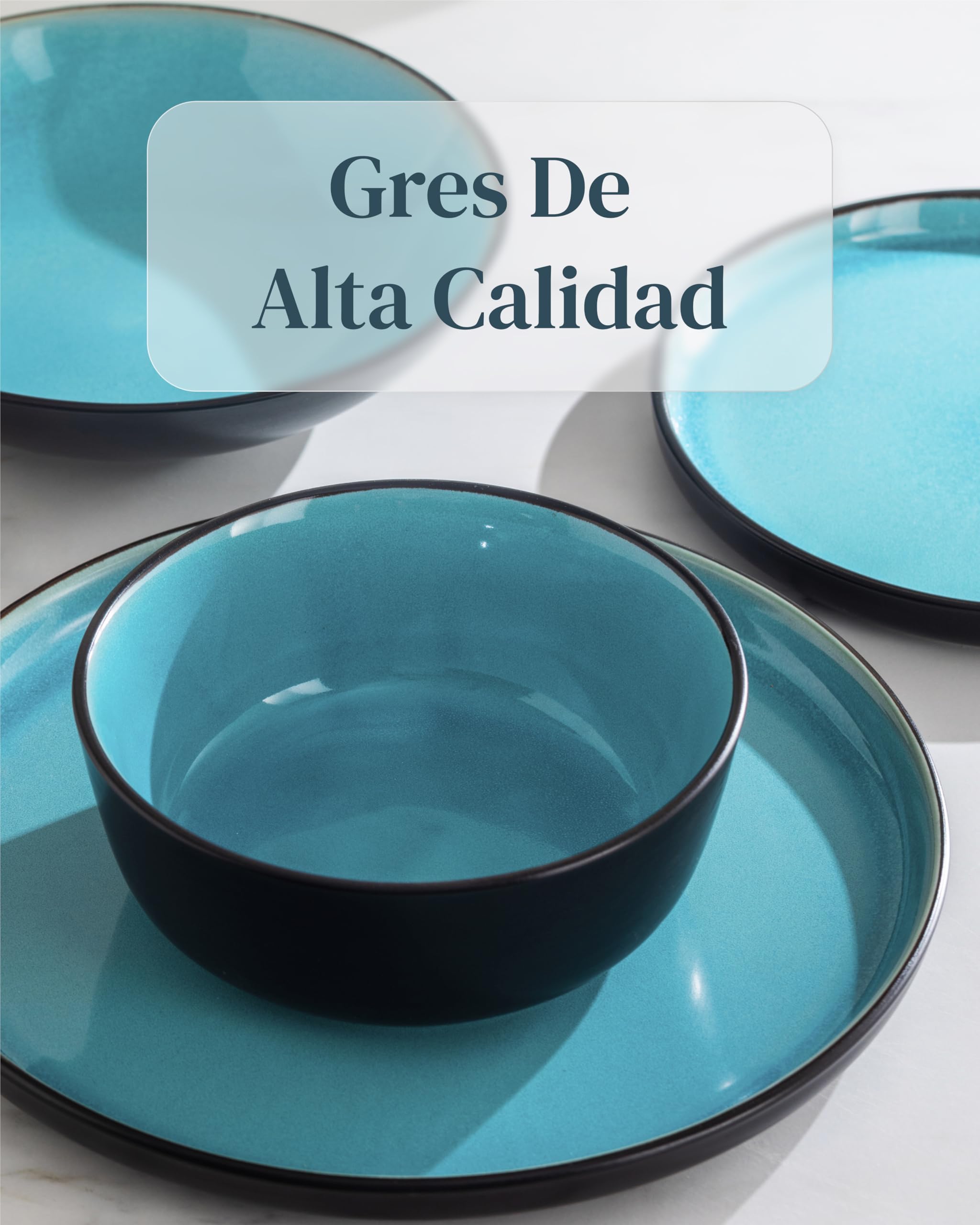 Bol de servicio Ibiza en gres - Ensaladera mediterránea - Apta para lavavajillas y microondas - Bol grande Pure Living en Aguamarina