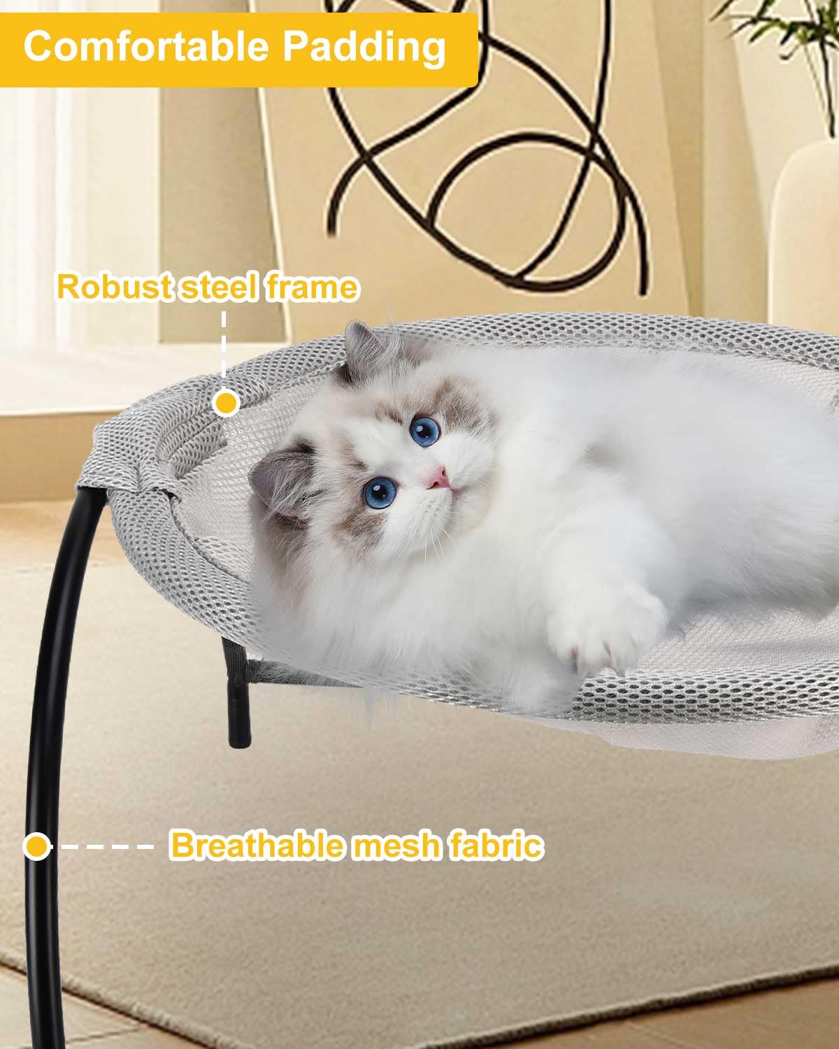 mumisuto Amaca per Gatti, Cuccia per Gatti da Interno Staccabile, Amaca Gatto Traspirante e Lavabile, Struttura Stabile, Facile Montaggio, per Piccolo Cani e Gatto Grande, 43×43×24,5cm, Grigio
