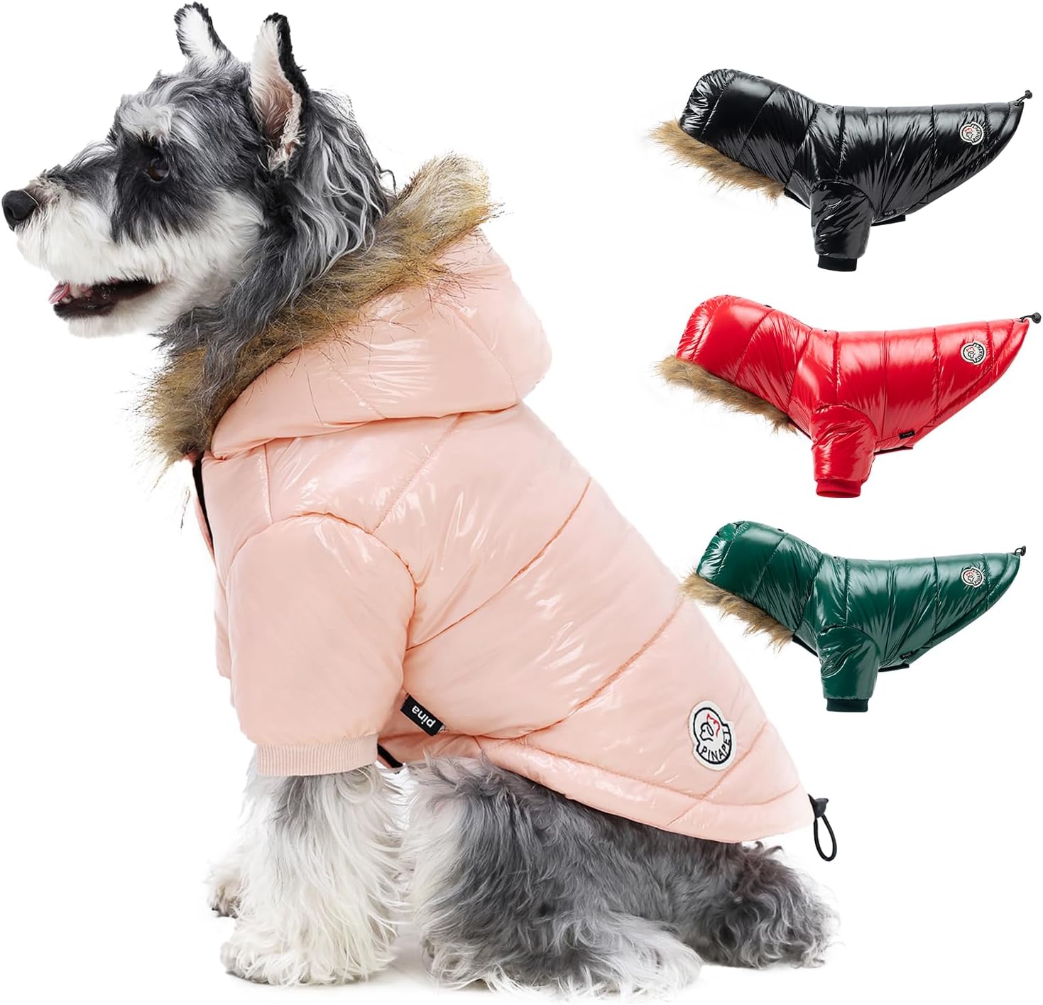 PINA Dog Winter Coat with Faux Fur Hood, Windproof and Warm, Suitable for Small to Large Dogs, Pink, XXL XX-Large Pink