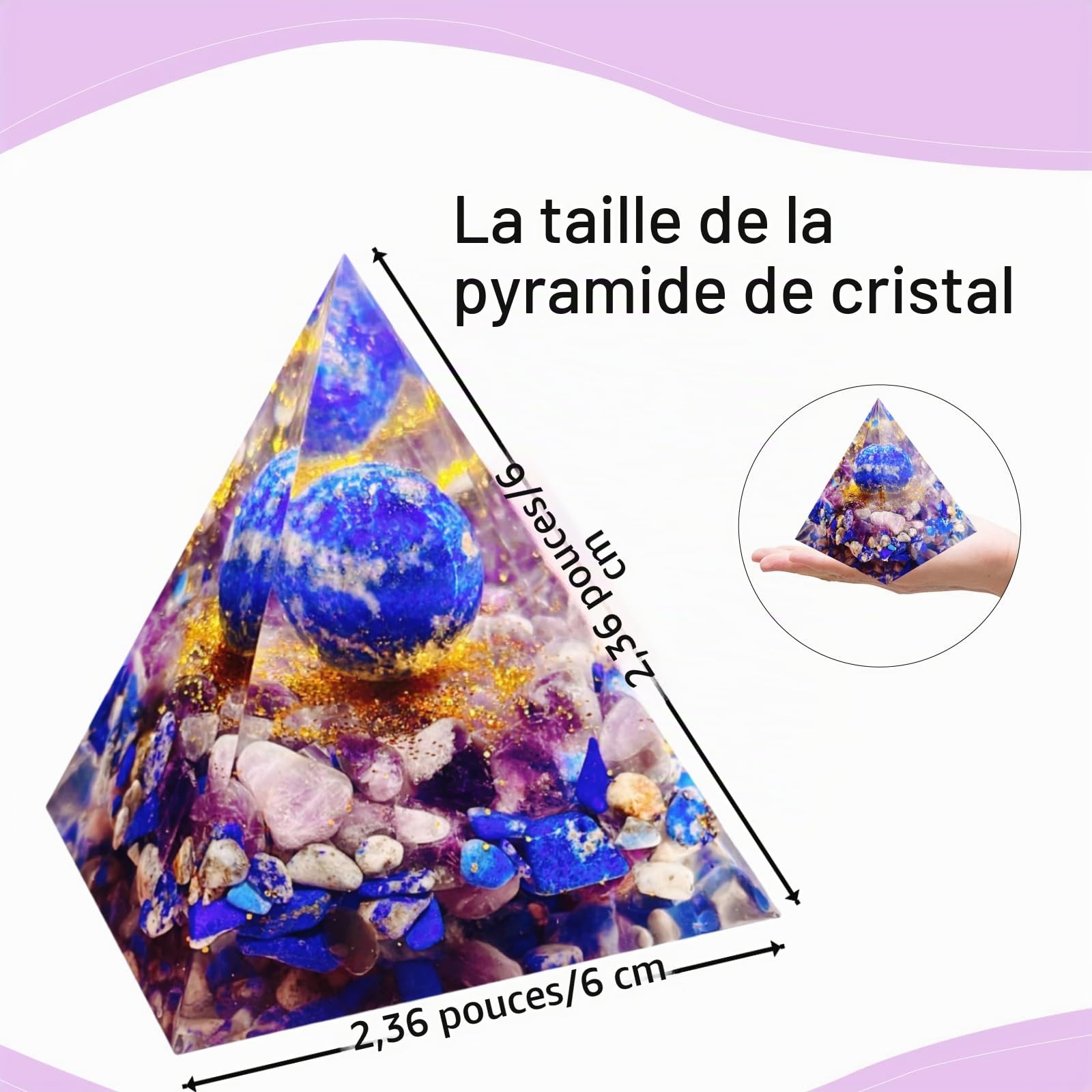 Générateur d'énergie Pyramide Orgone,Pyramide de Cristal de guérison d'Orgonite Lapis-Lazuli&Améthyste Naturelle,Réduisez Le Stress Ajustez Le Chakra Traiter et méditation.Attirer la Chance