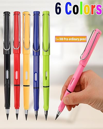 Miniatura 8 de Credmate 6 lápices eternos, lápices Infinity Magic Forever con borrador, reutilizable, lindo lápiz eterno sin tinta para niños para escribir,