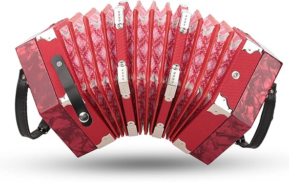 Professional Concertina, 20 Buttons Accordion with Strap and Carrying Bag Beginner Musical Instrument for Daily Practice Stage PerformanceRed