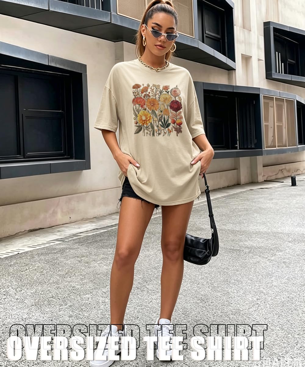 Womens Oversized T Shirt Summer Casual Short Sleeve Loose Fitting Top image 2