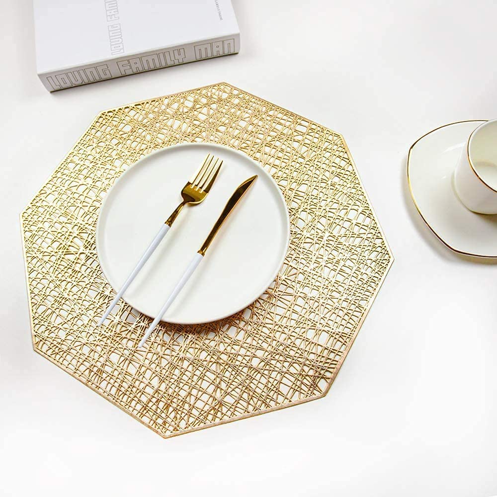 Placemat for Dining Table/Beautiful Design Mat for Bed-Side/Center Table/Shelves - Pack of 1 (Golden Octagon Mat) — Amazon image 2