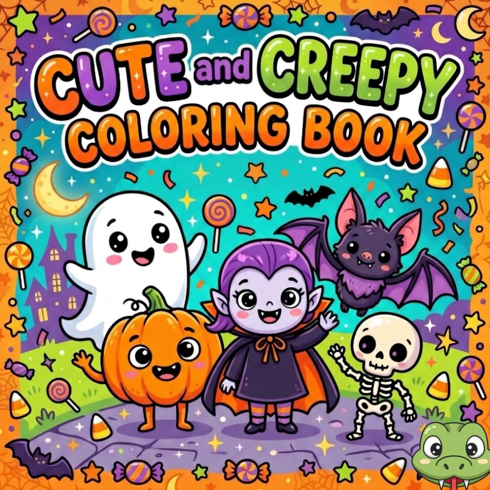 Cute And Creepy Coloring Book: Size 8.5*8.5 | Pages 104 | 50 Cute Monsters, Friendly Ghosts, Silly Creatures , Pumpkins and Spooky Fun for Kids | Color Test Pages Included