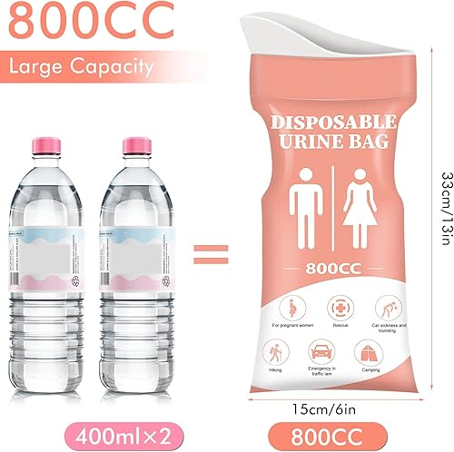 Vista 3 de DIBBATU Bolsa de orina desechable, 12/24 bolsas de orina para viajes para mujeres/hombres, bolsa de urinario portátil de emergencia de 27.1 fl oz