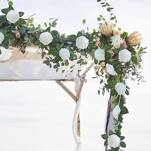 Miniatura 54 de Winlyn 50 rosas rojas de tacto real con tallos y hojas de seda, flores artificiales a granel para bodas, centros de mesa, arreglos florales