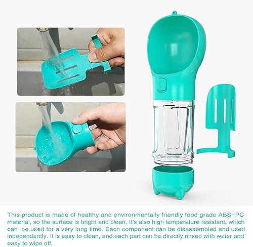 Miniatura 6 de Botella de agua portátil 3 en 1 para perro, dispensador de agua para cachorros a prueba de fugas con almacenamiento de alimentos, soporte para bolsa