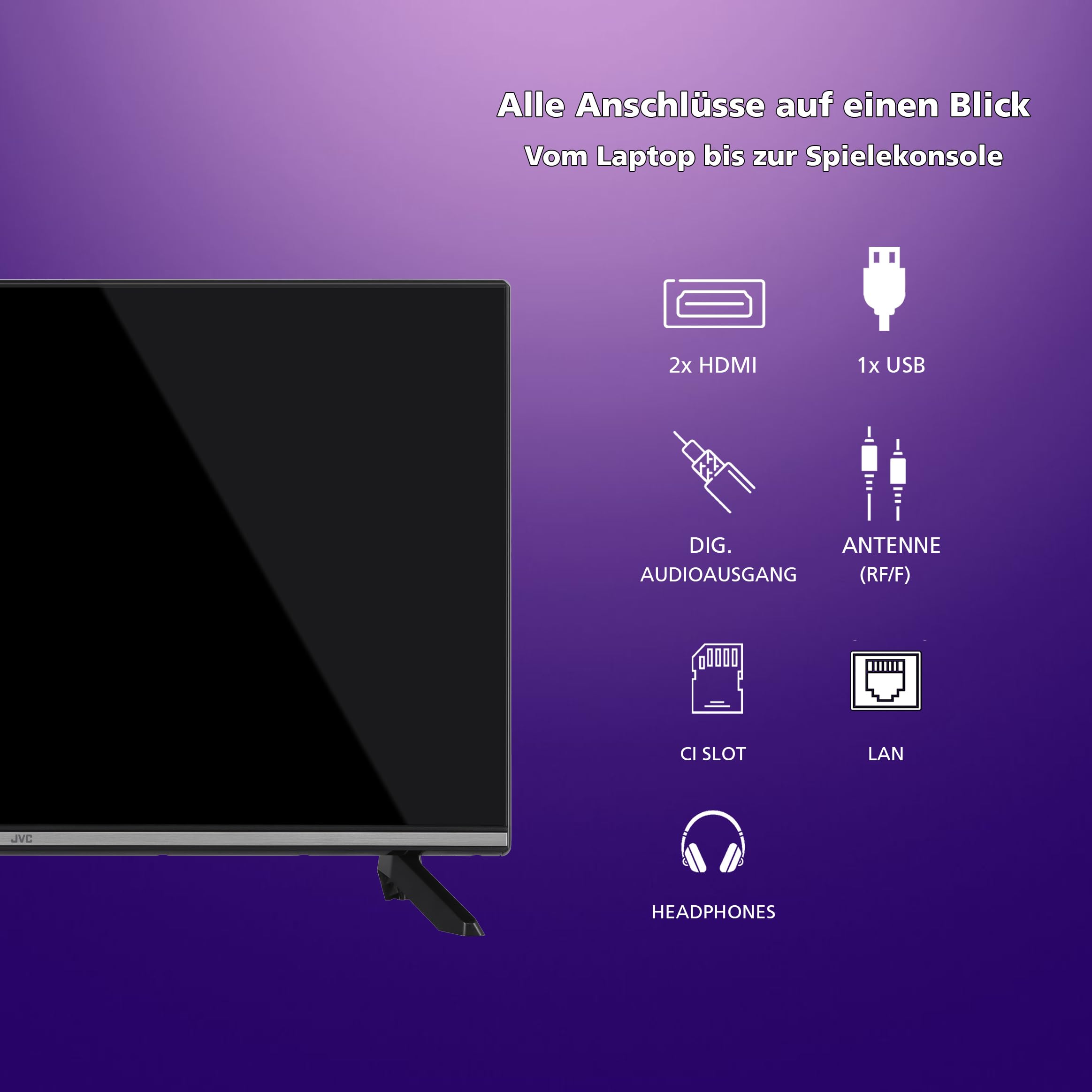 JVC Fernseher 32 Zoll Smart TV Powered by TiVo HD-Ready Fernseher, HDR TV mit Triple-Tuner, LED TV LT-32VH7555