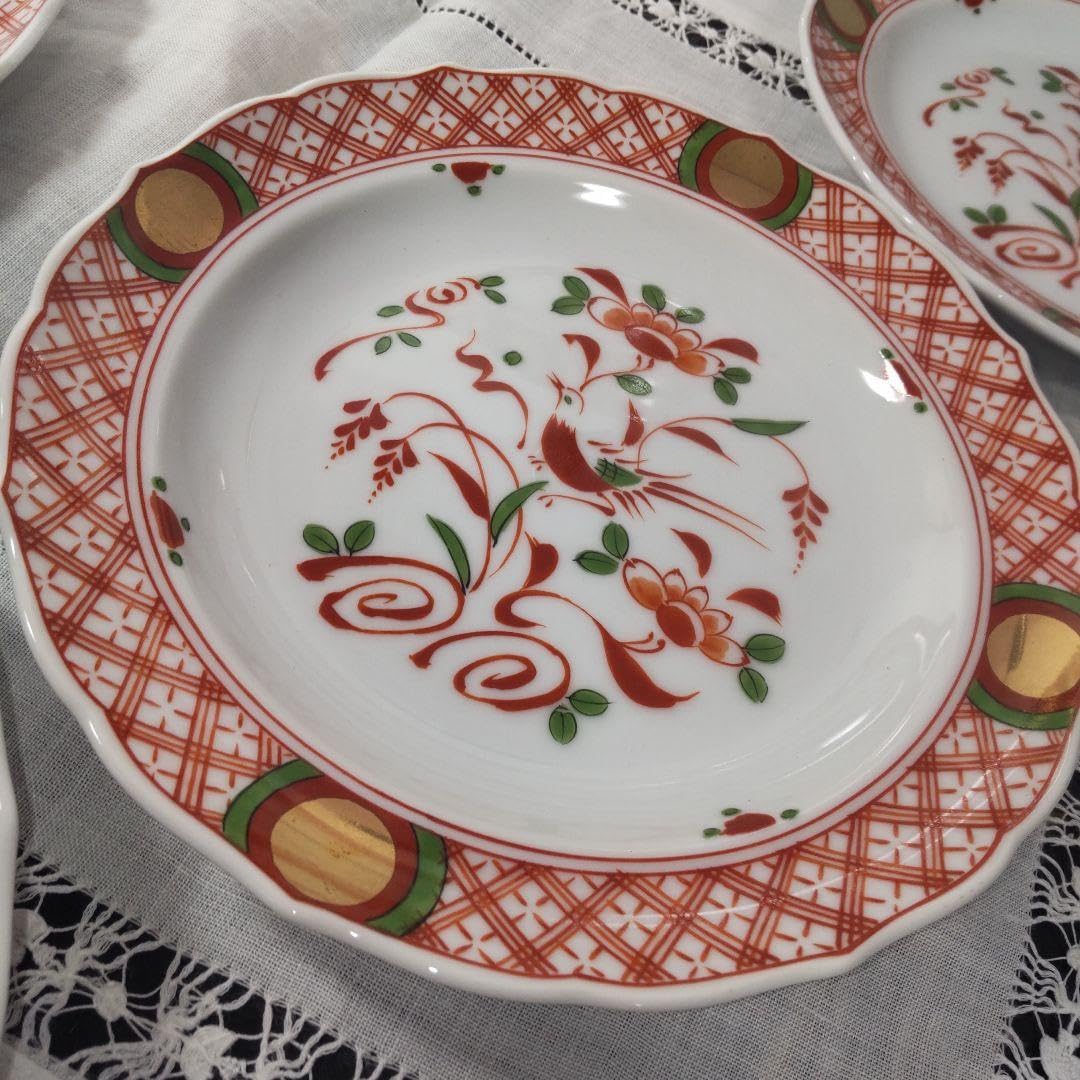 95ub65　時代 色絵 金彩 花鳥紋 六寸皿 5客 Amazon.co.jp: たち吉 赤絵 花鳥 丸紋 金彩 大皿1枚 中皿5枚 取り皿