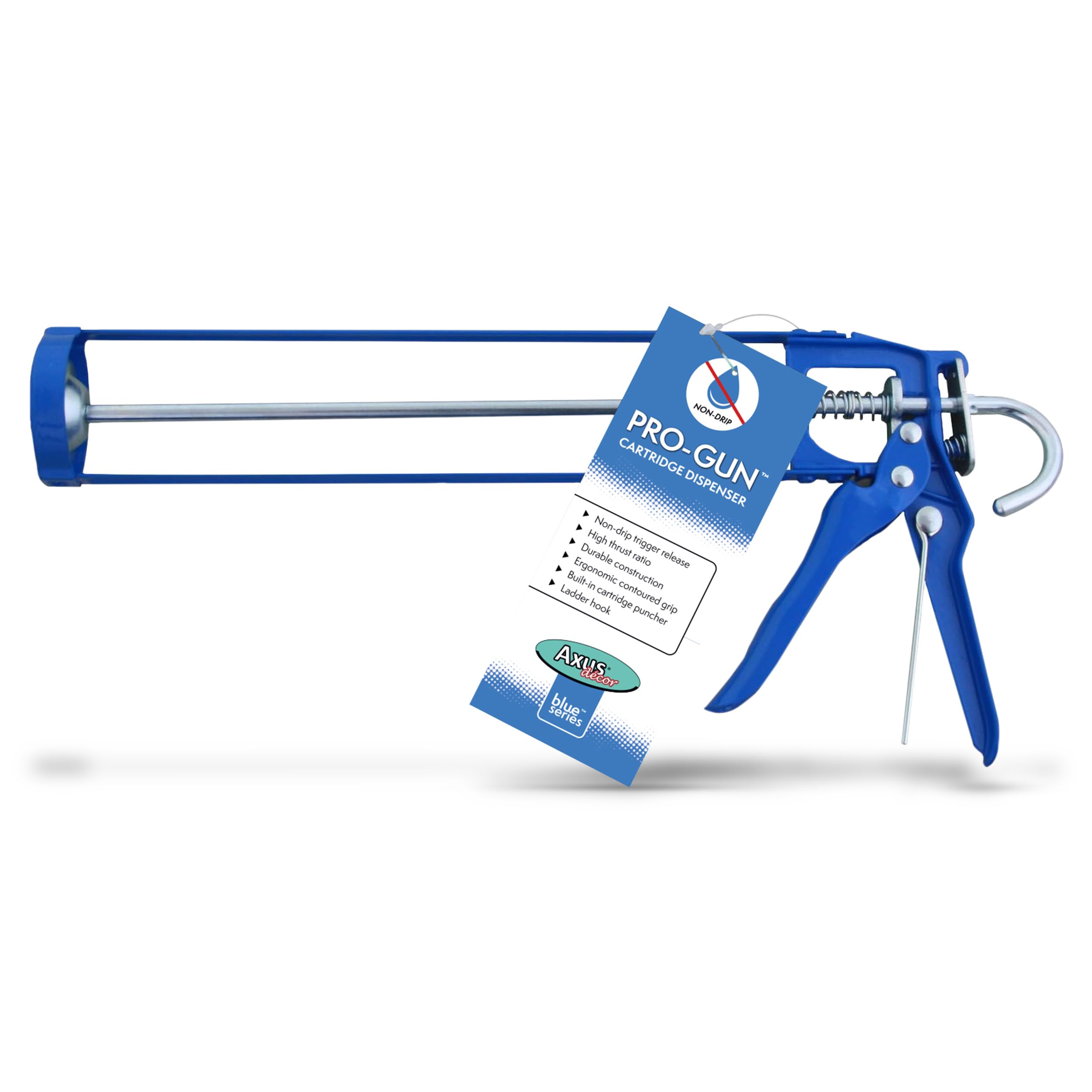 Axus Decor Pro-Gun (Blue Series) High Thrust Caulking Gun Heavy Duty Sealant Gun - Ladder Hook, Puncture Tool & Finger Contoured Grip - for Professional & DIY Enthusiasts