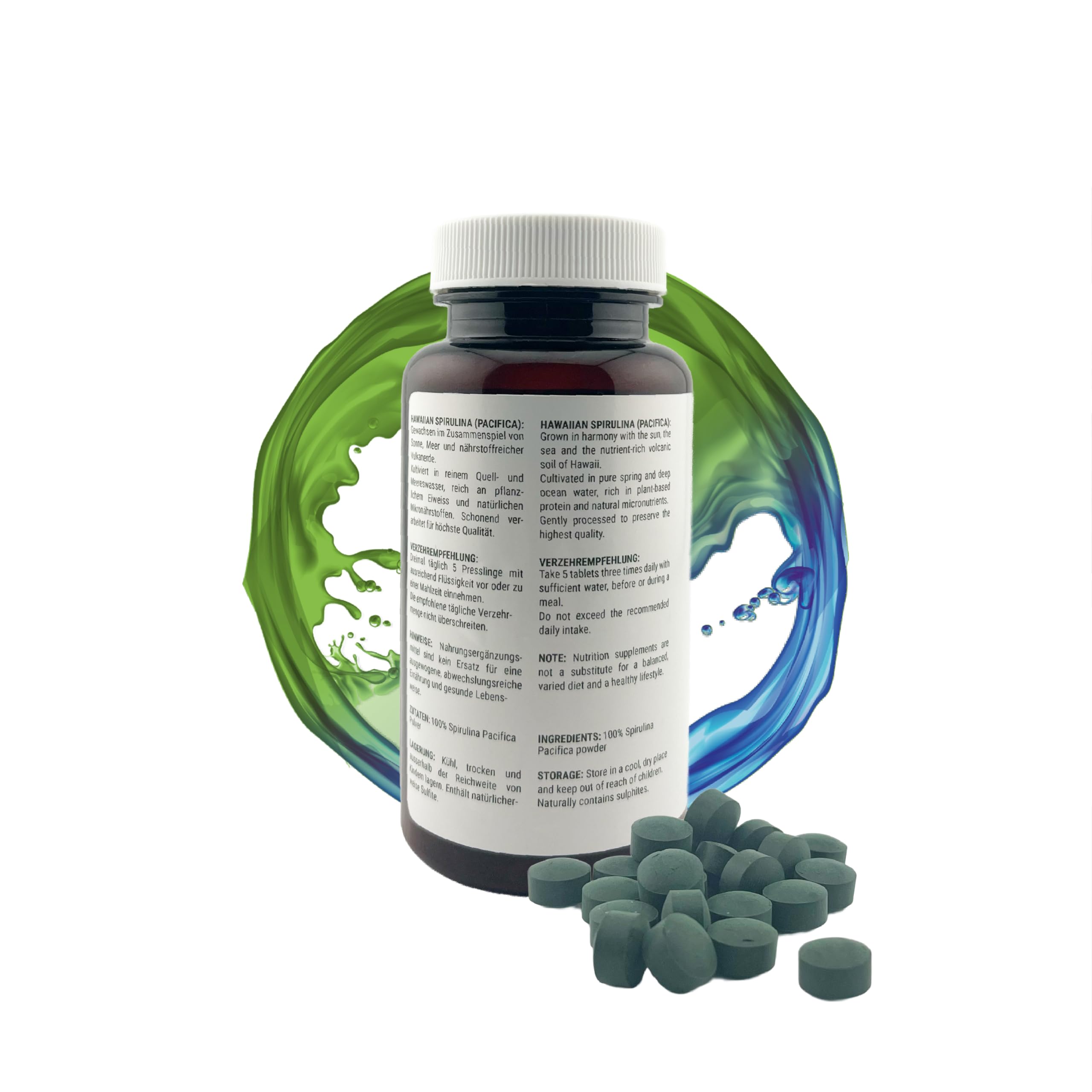 Hawaiian Spirulina Presslinge (100g) – 100% Spirulina Pacifica aus Hawaii | Reinste Mikroalgen Tabletten | Reich an Protein & Phycocyanin | Vegan, ohne Zusatzstoffe